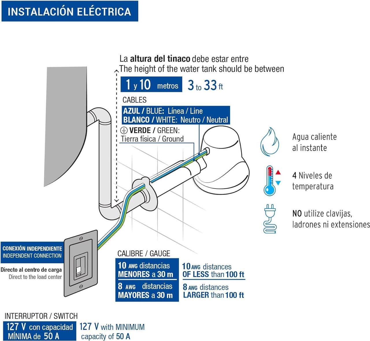Alt view image 4 of 6 - 49491 Electric Shower Head - Instant Hot Water, 4 Temperature Levels - Hand Shower Head with 5 ft Hose Included