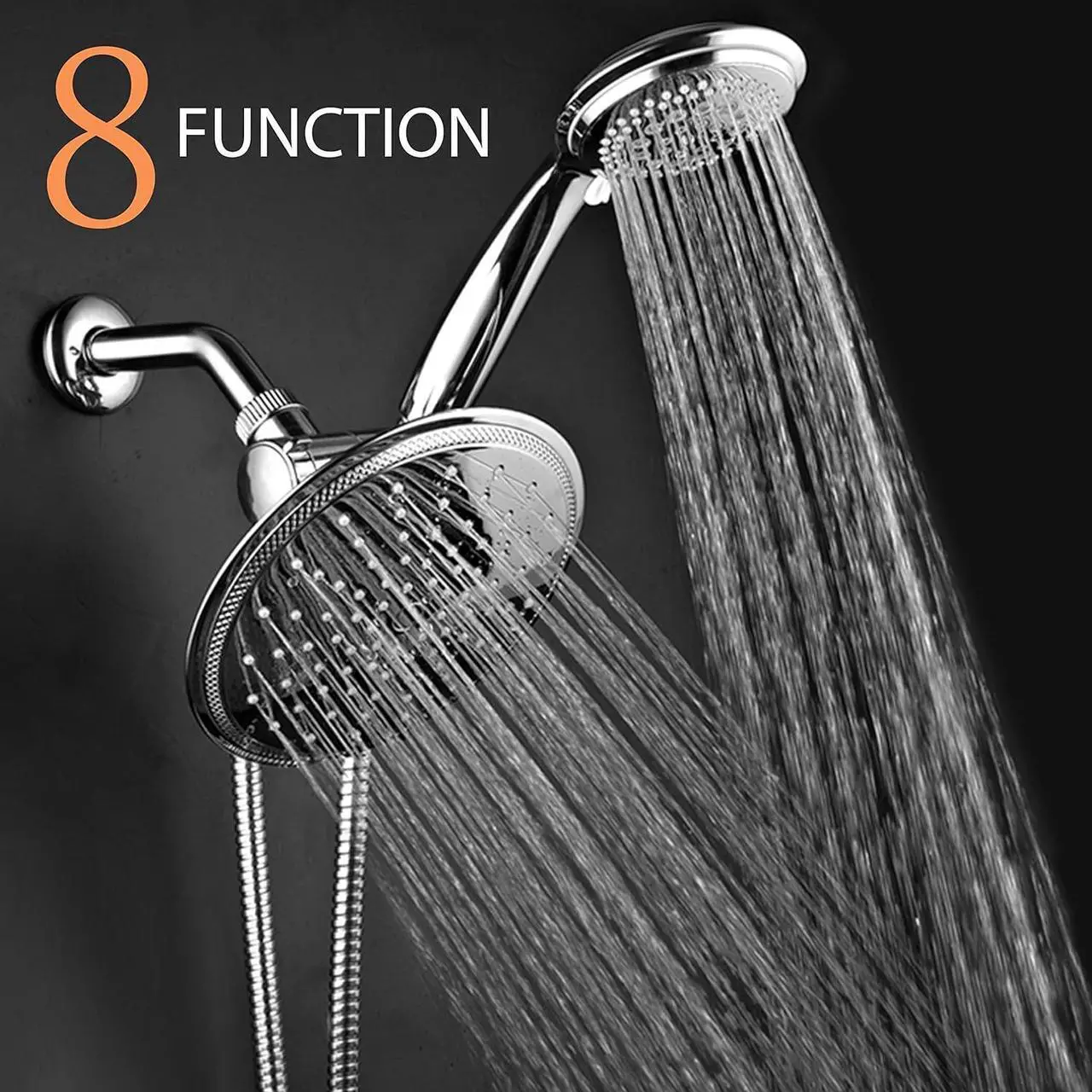 Alt view image 3 of 7 - Dream Spa 3-way 8-Setting Rainfall Shower Head and Handheld Shower Combo (Chrome). Use Luxury 7-inch Rain Showerhead or 7-Function Hand Shower for Ultimate Spa Experience!