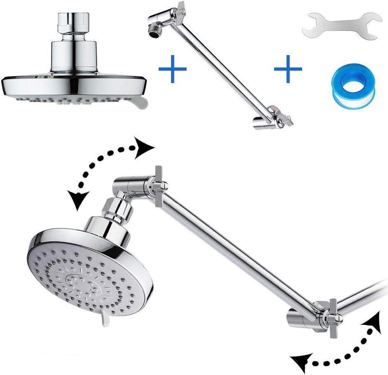Alt view image 6 of 6 - HarJue High Pressure Shower Head with 11 IN Adjustable Arm, Rainfall with Shower Arm-Make Water Flow Down Vertically for Better Bathing Experience(5 In, Chrome)