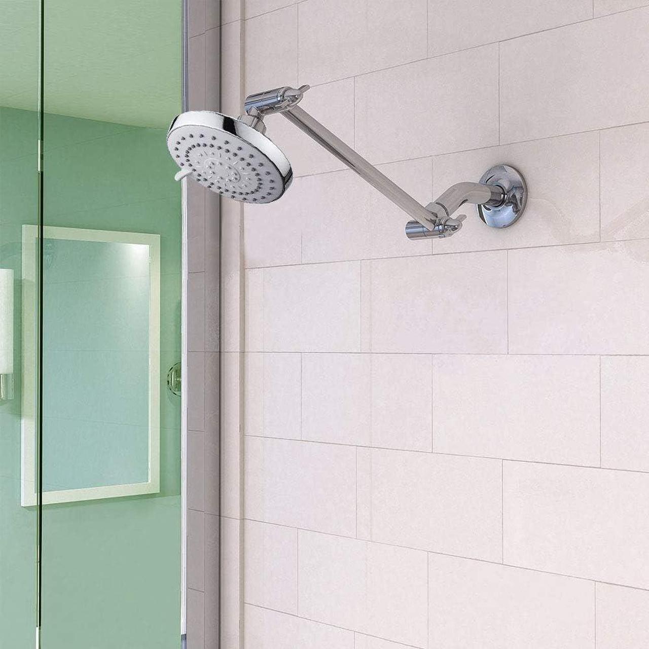 Alt view image 2 of 6 - HarJue High Pressure Shower Head with 11 IN Adjustable Arm, Rainfall with Shower Arm-Make Water Flow Down Vertically for Better Bathing Experience(5 In, Chrome)