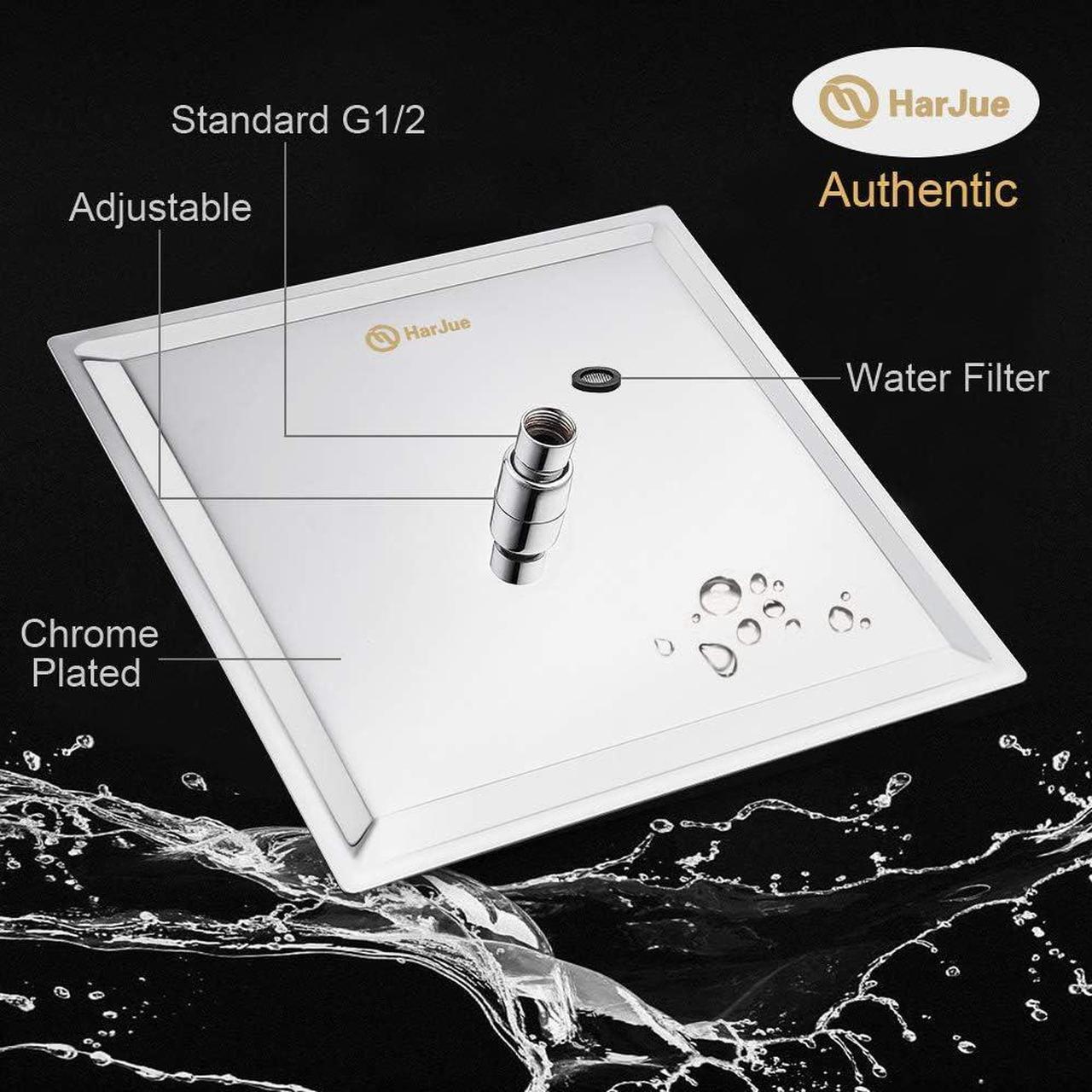 Alt view image 3 of 7 - HarJue Shower Head with Extension Arm, High Pressure Square with ShowerArm, Stainless Steel Rainfall -Waterfall Full Body Coverage (12'' Shower with 16'' Arm, Chrome)