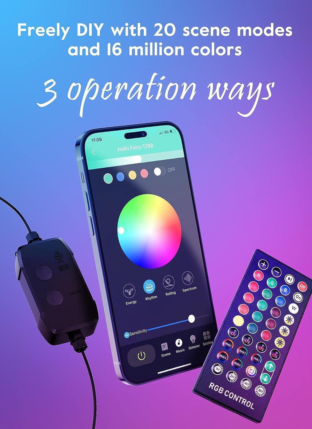 Alt view image 3 of 7 - C9 RGB Smart Christmas Lights, 66 Feet 100 LED C9 Color Changing Lights with Music Sync Remote APP, Waterproof Commercial Grade Extendable C9 String Lights for House Indoor Outdoor Xmas Tree Decor