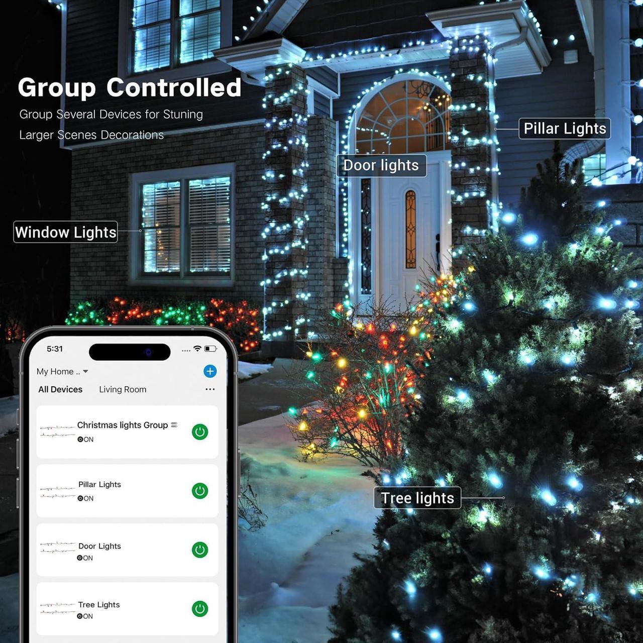 Alt view image 3 of 7 - Smart Christmas Lights, 196ft 600 LED Smart WiFi Color Changing String Lights App Controlled, RGB Christmas Tree Lights Work with Alexa & Google Home for Halloween Indoor Outdoor Decor