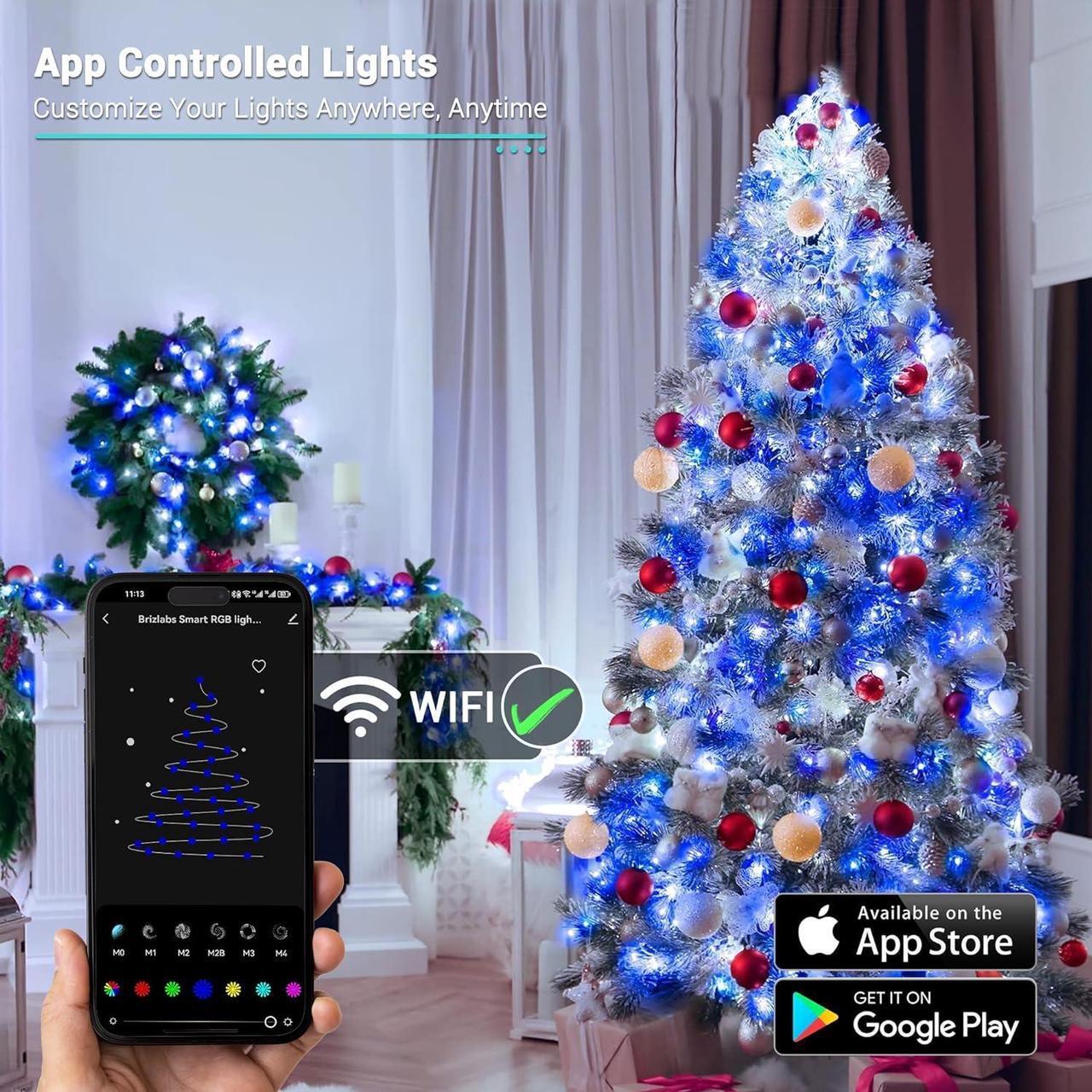 Alt view image 4 of 7 - Smart Christmas Lights, 196ft 600 LED Smart WiFi Color Changing String Lights App Controlled, RGB Christmas Tree Lights Work with Alexa & Google Home for Halloween Indoor Outdoor Decor