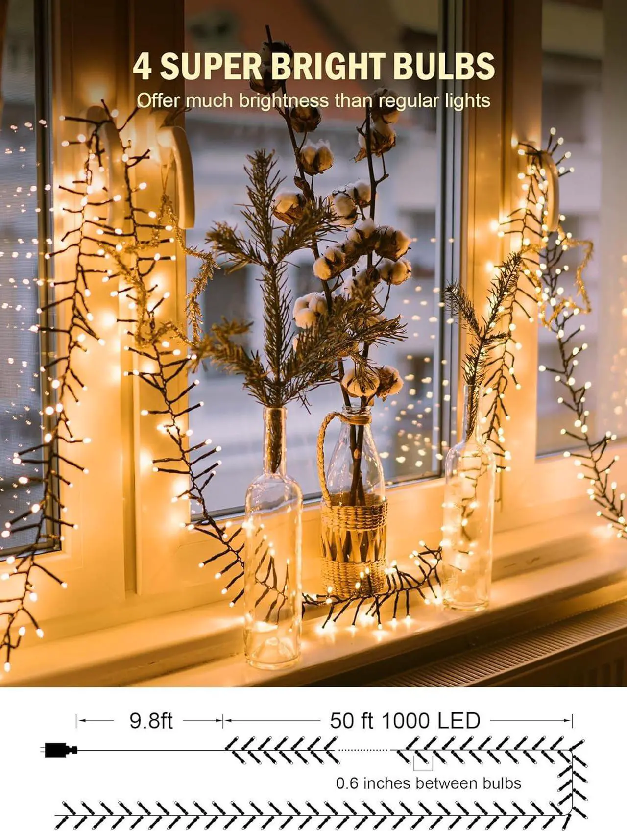 Alt view image 3 of 7 - Christmas Tree Lights Outdoor Cluster Lights - 1000 LED 50 Ft Christmas Firecrackers String Lights, 12 Modes Timer Remote Waterproof Plug in Twinkle Fairy Lights for Xmas Tree Garland Window Party