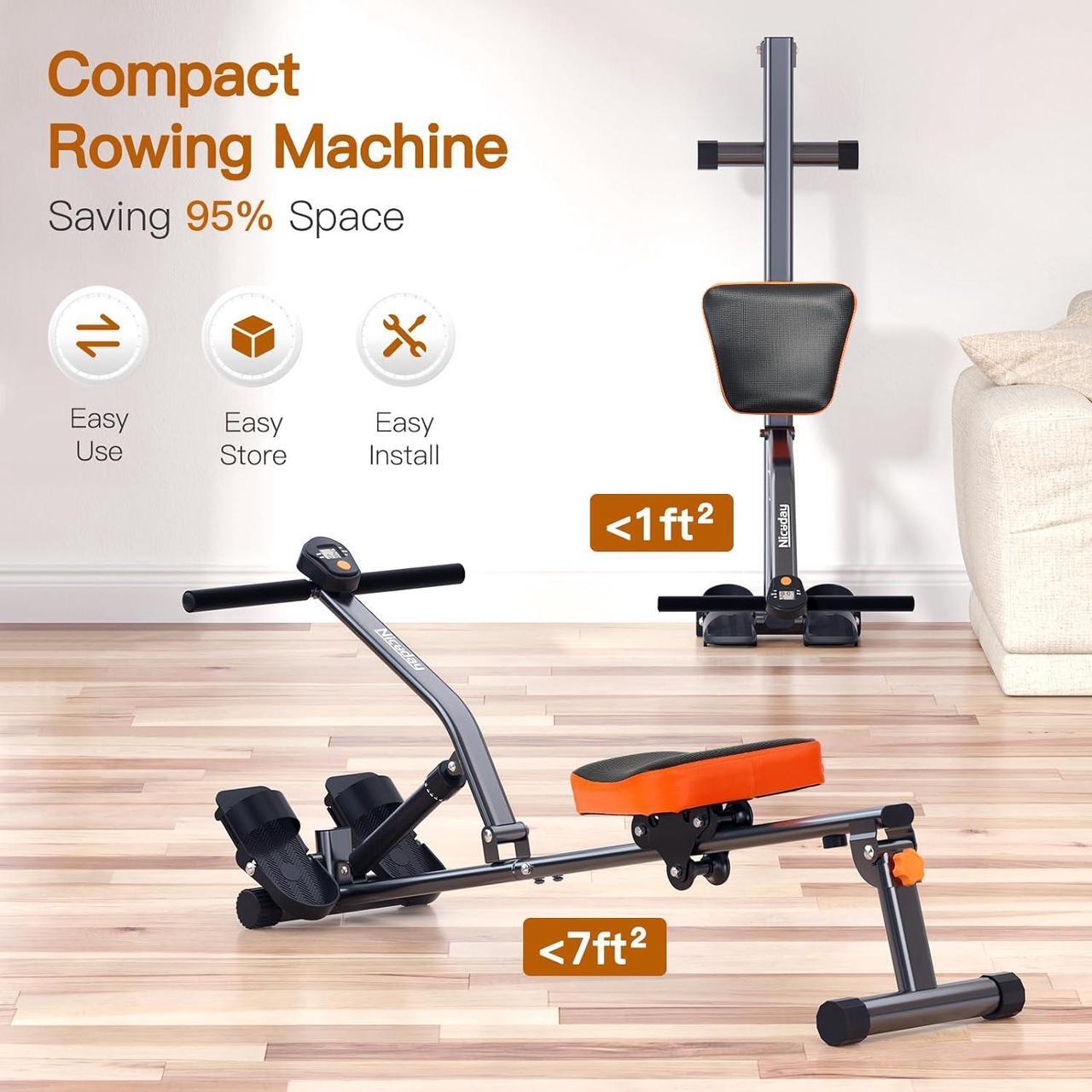 Alt view image 3 of 7 - Niceday Rowing Machine, Hydraulic Rower Machine with 16 Resistance Levels, 300LBS Loading Capacity