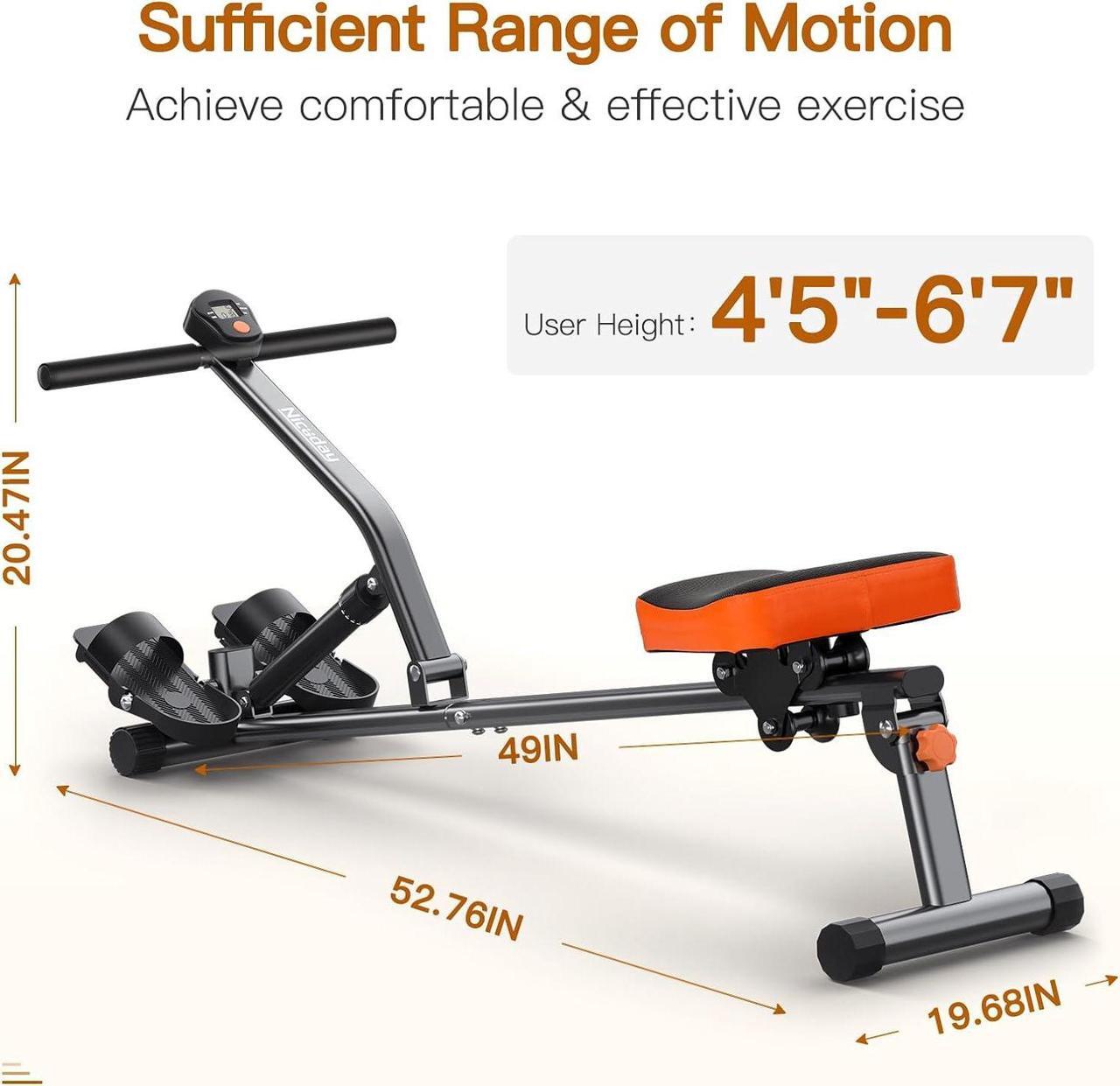Alt view image 4 of 7 - Niceday Rowing Machine, Hydraulic Rower Machine with 16 Resistance Levels, 300LBS Loading Capacity