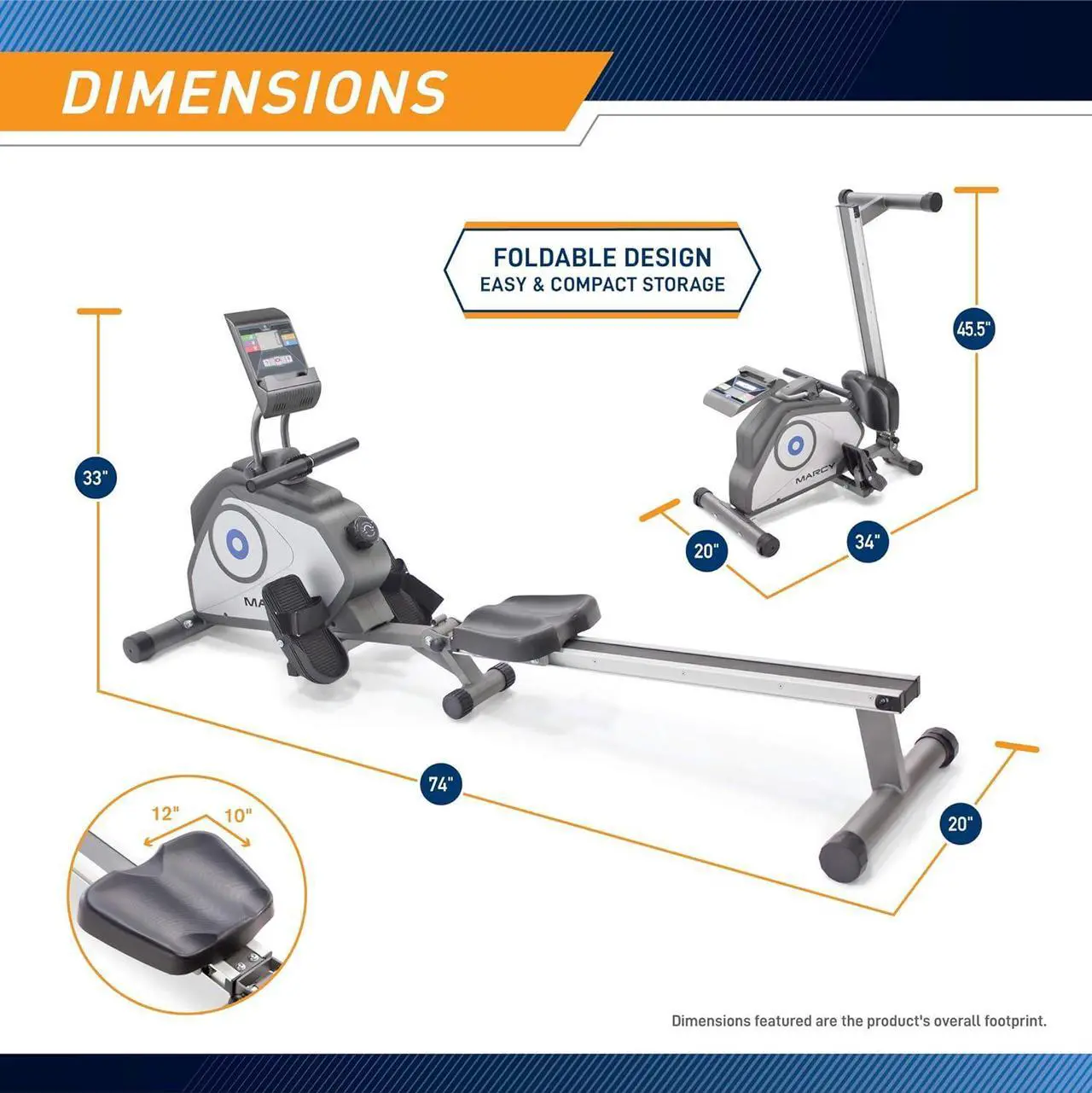 Alt view image 2 of 7 - Marcy Foldable 8-Level Magnetic Resistance Rowing Machine with Transport Wheels
