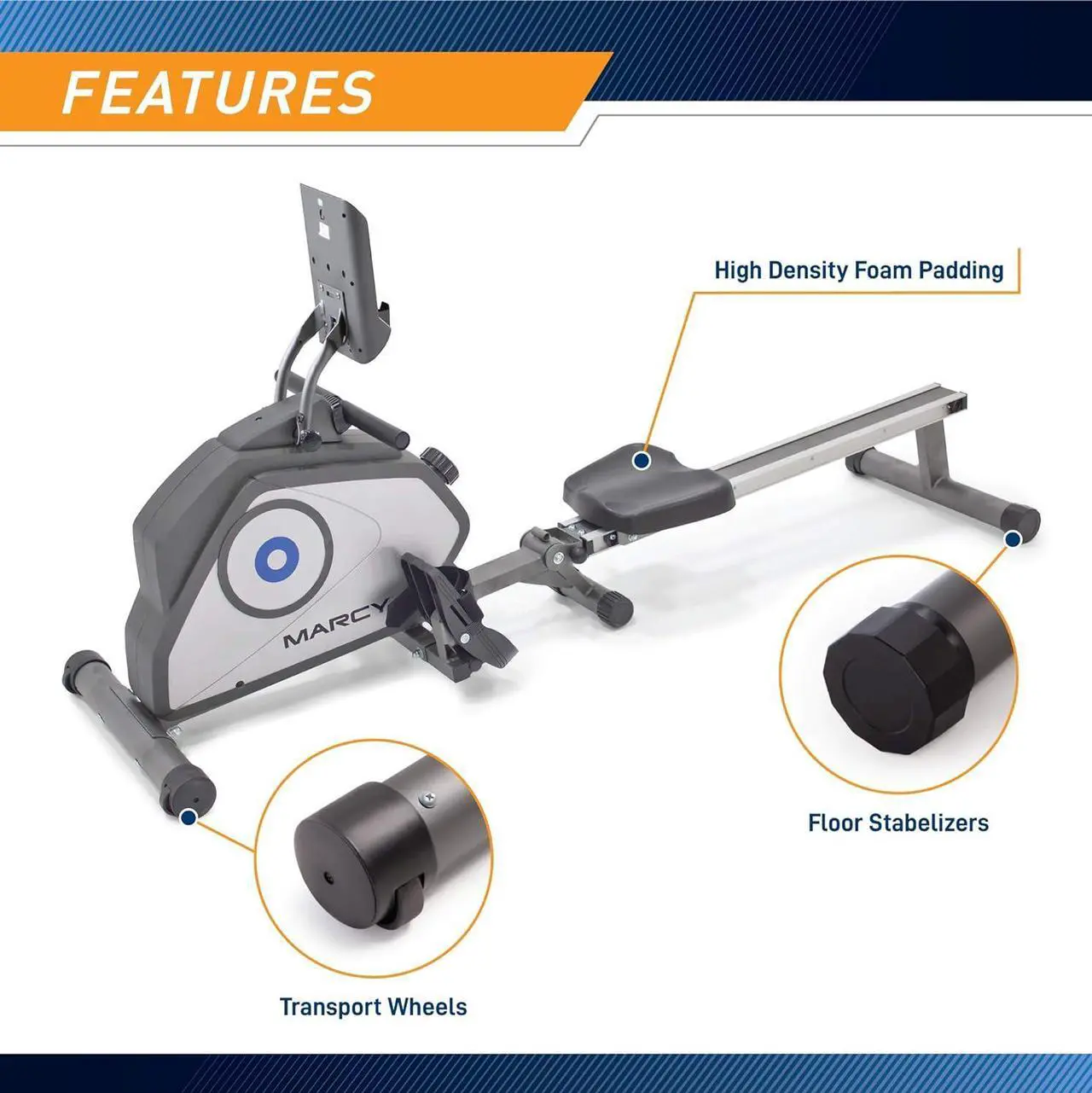 Alt view image 7 of 7 - Marcy Foldable 8-Level Magnetic Resistance Rowing Machine with Transport Wheels