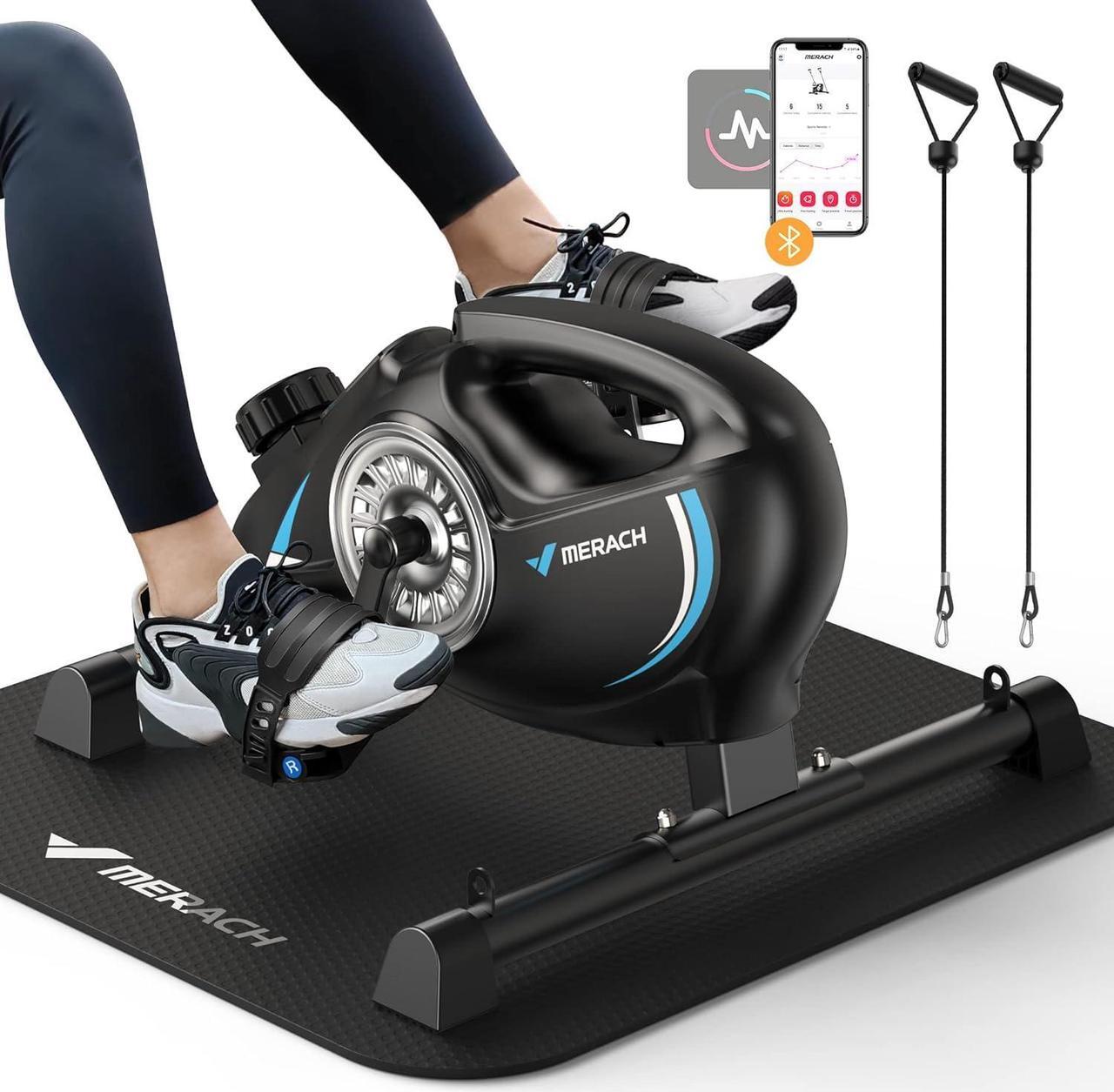 Main image of Under Desk Bike Pedal Exerciser, Quiet Magnetic Mini Exercise Bike with MERACH App for Arm, Leg Recovery, Physical Therapy, Smooth Foot Desk Cycle with 2 Resistance Bands & Non-Slip Mat