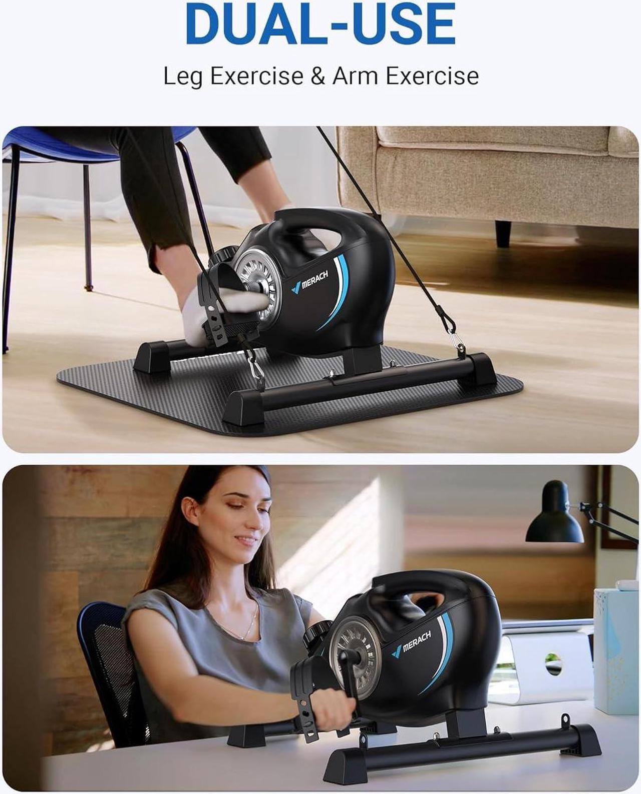 Alt view image 4 of 6 - Under Desk Bike Pedal Exerciser, Quiet Magnetic Mini Exercise Bike with MERACH App for Arm, Leg Recovery, Physical Therapy, Smooth Foot Desk Cycle with 2 Resistance Bands & Non-Slip Mat