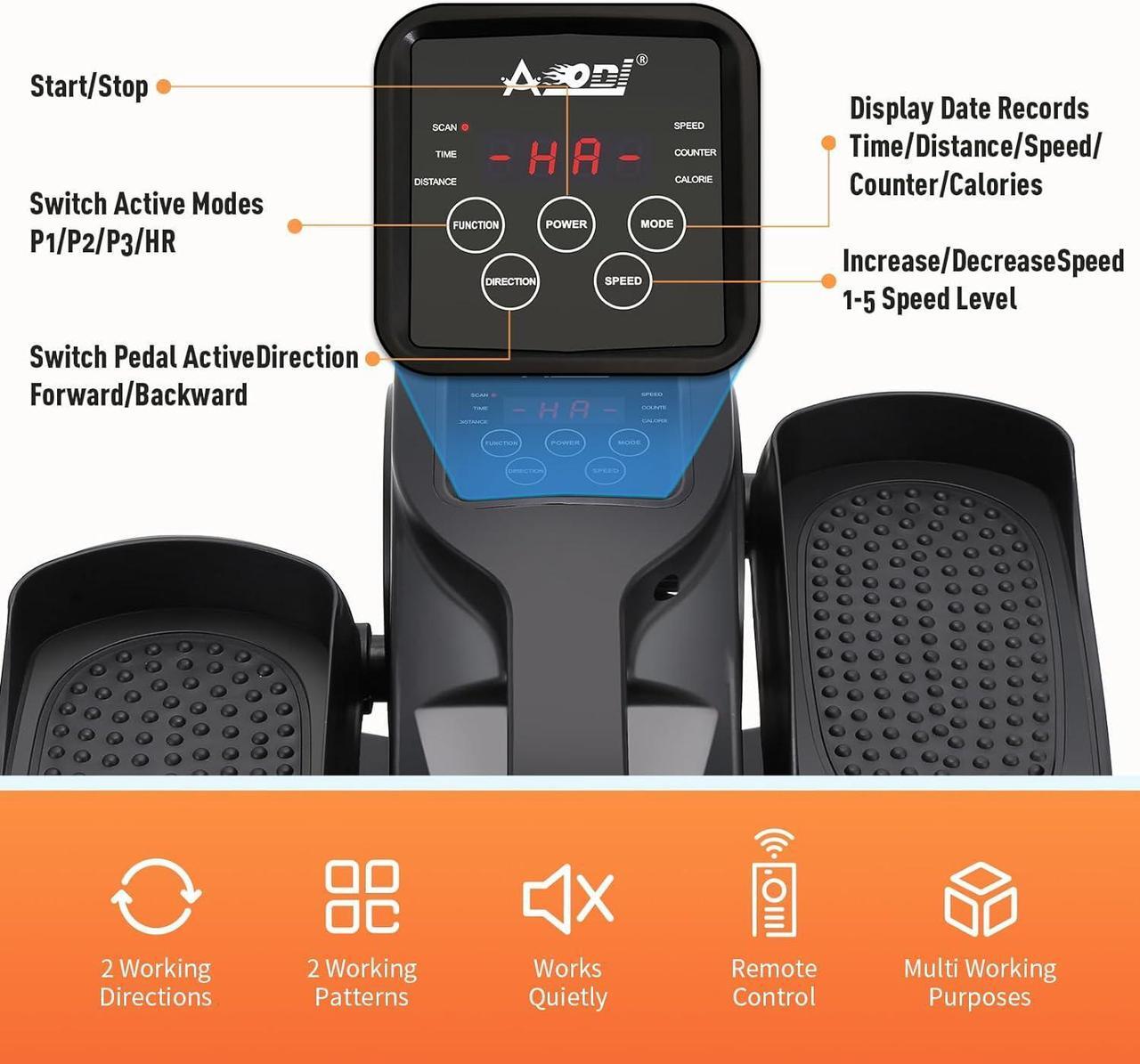 Alt view image 4 of 7 - Under Desk Elliptical Machine, Electric Seated Pedal Exerciser with Remote Control and LCD Display, Adjustable Speeds Leg Exerciser for Seniors and Adults