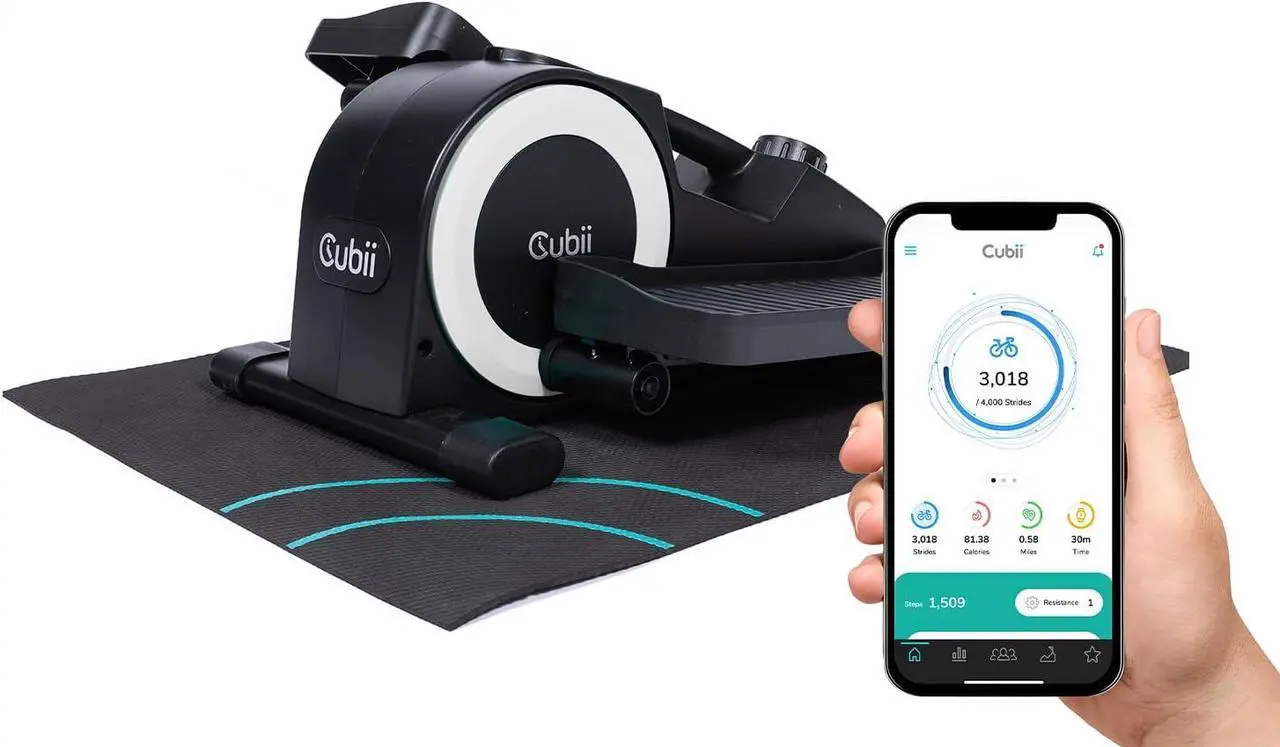 Main image of Cubii JR1+ Under Desk Elliptical Bundle with Non Slip Mat - Pedal Exerciser with 8 Levels Adjustable Resistance, Portable, Workout Equipment for Home W/Bluetooth