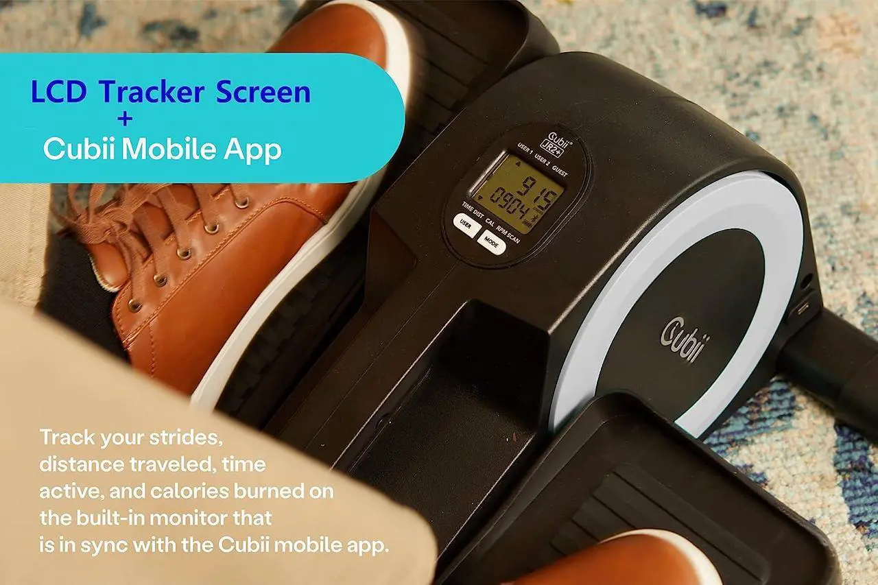 Alt view image 5 of 7 - Cubii JR1+ Under Desk Elliptical Bundle with Non Slip Mat - Pedal Exerciser with 8 Levels Adjustable Resistance, Portable, Workout Equipment for Home W/Bluetooth