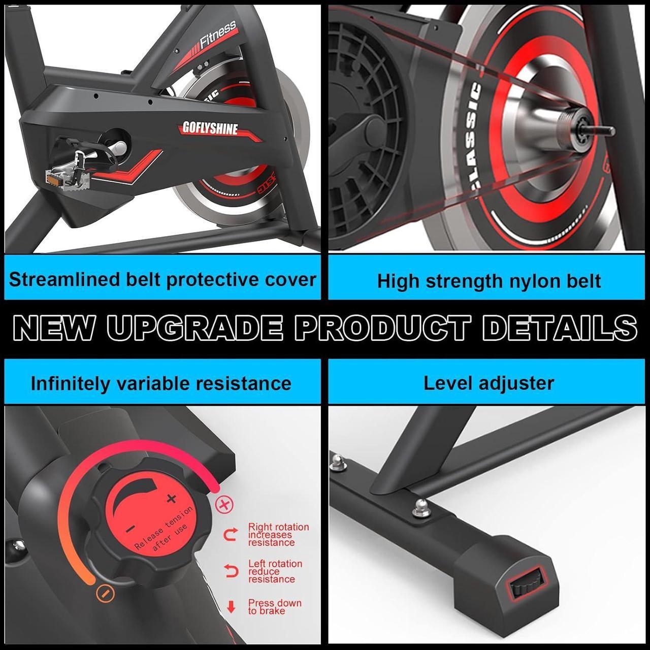 Alt view image 3 of 7 - GOFLYSHINE Exercise Bikes Stationary,Exercise Bike for Home Indoor Cycling Bike for Home Cardio Gym,Workout Bike with Ipad Mount & LCD Monitor,Silent Belt Drive