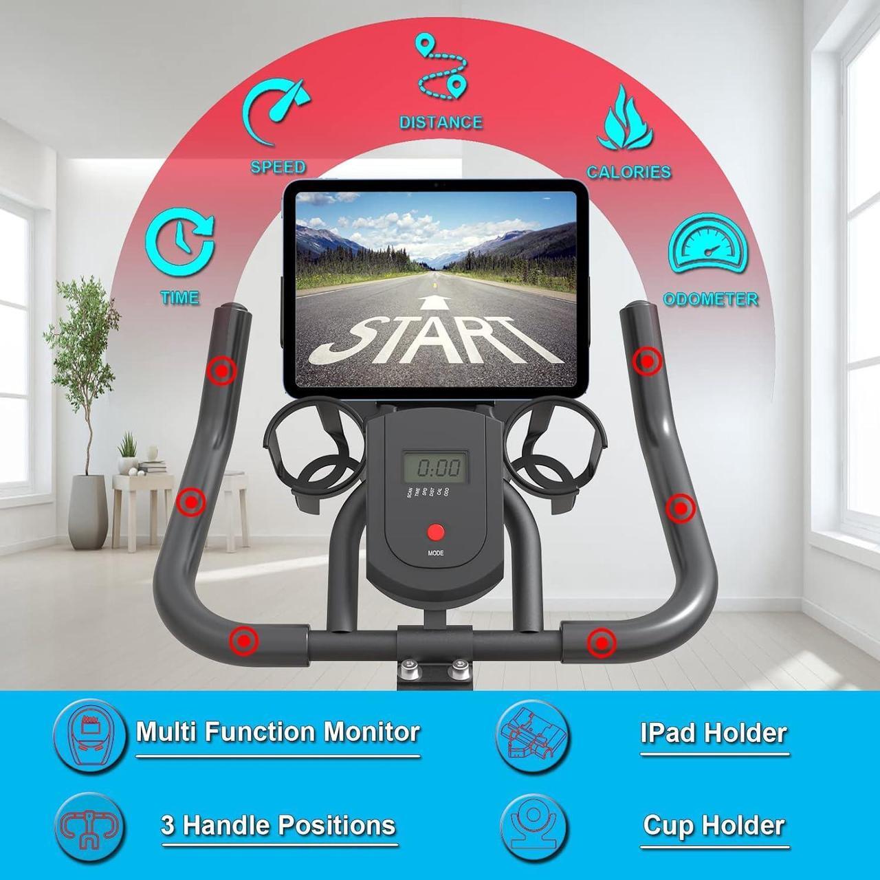 Alt view image 4 of 7 - GOFLYSHINE Exercise Bikes Stationary,Exercise Bike for Home Indoor Cycling Bike for Home Cardio Gym,Workout Bike with Ipad Mount & LCD Monitor,Silent Belt Drive