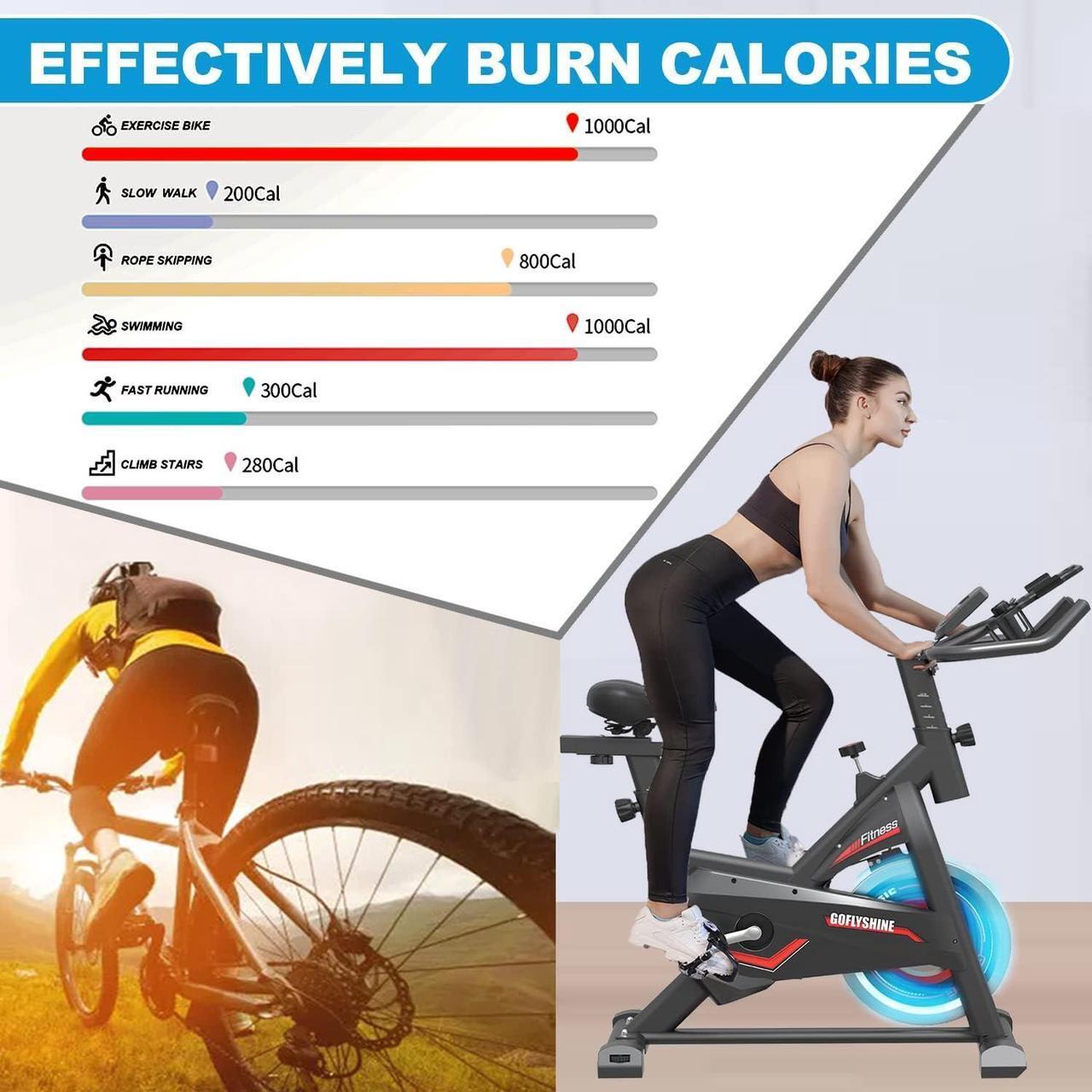 Alt view image 5 of 7 - GOFLYSHINE Exercise Bikes Stationary,Exercise Bike for Home Indoor Cycling Bike for Home Cardio Gym,Workout Bike with Ipad Mount & LCD Monitor,Silent Belt Drive