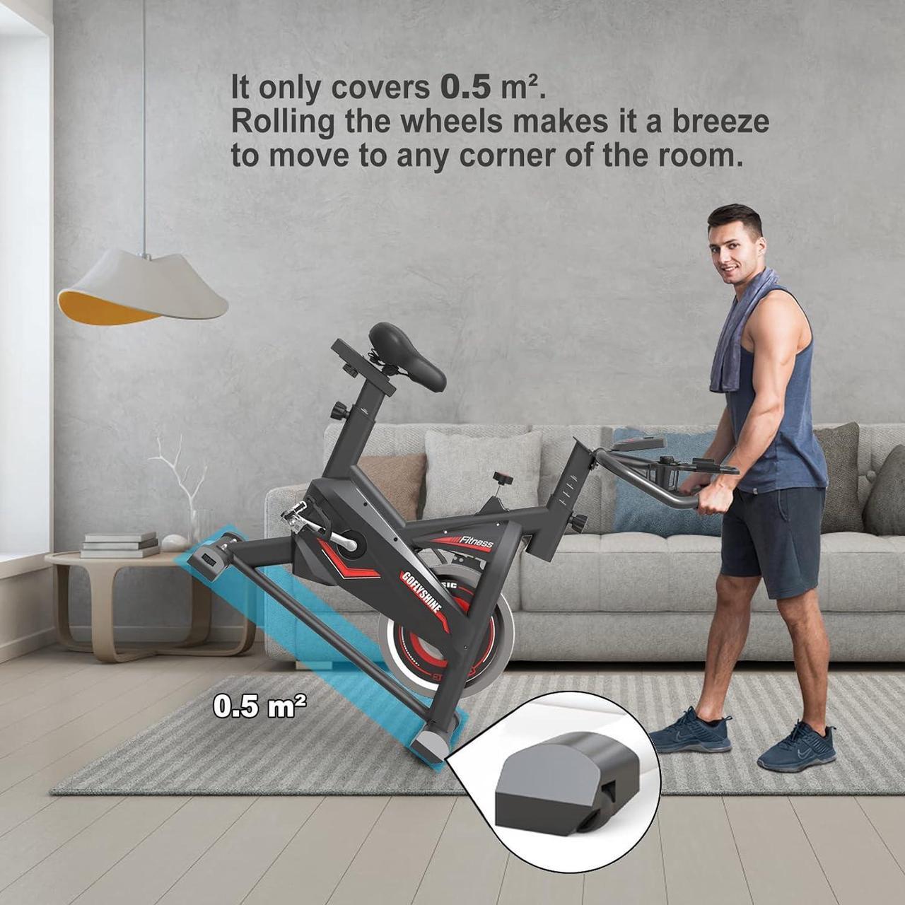 Alt view image 7 of 7 - GOFLYSHINE Exercise Bikes Stationary,Exercise Bike for Home Indoor Cycling Bike for Home Cardio Gym,Workout Bike with Ipad Mount & LCD Monitor,Silent Belt Drive