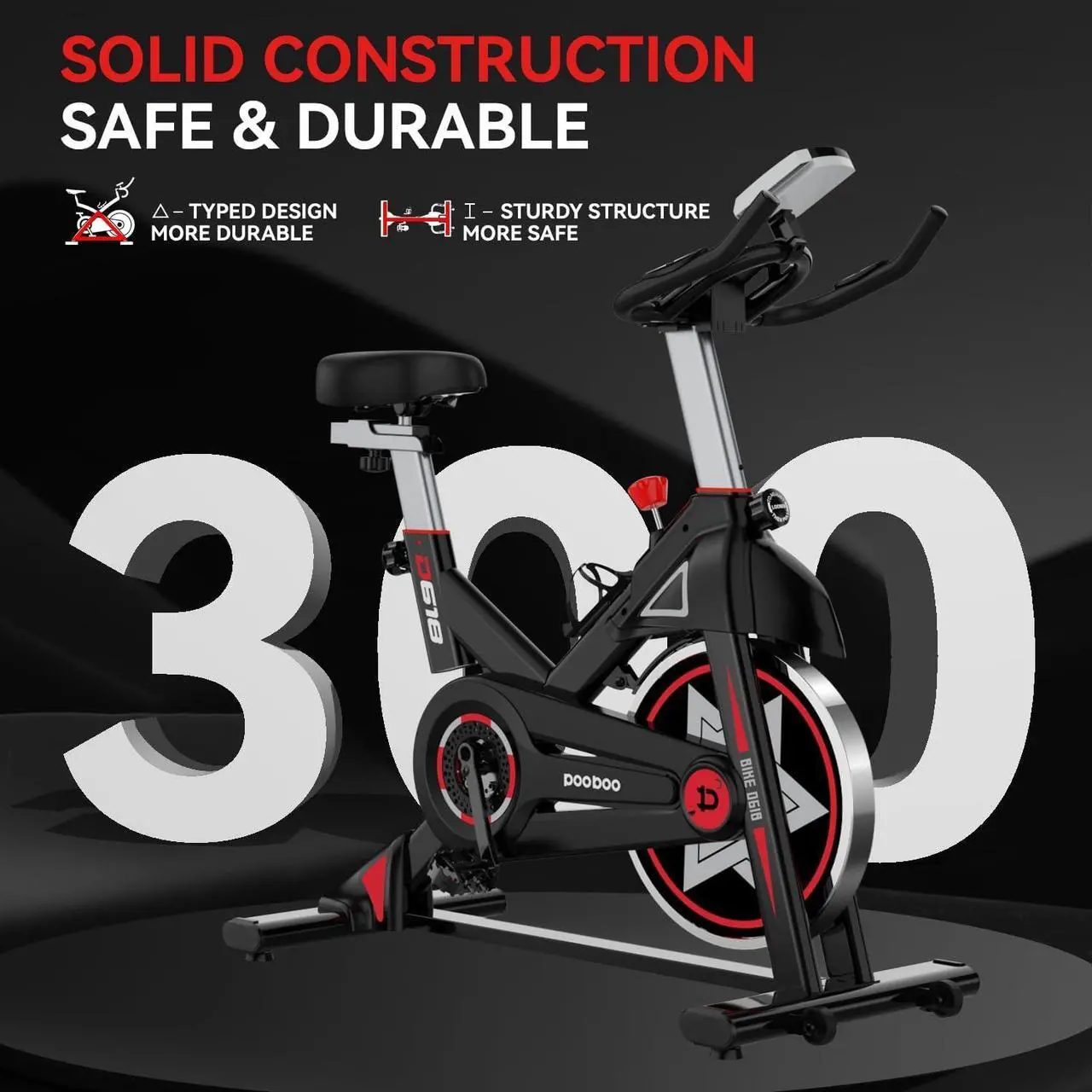 Alt view image 5 of 7 - POOBOO Exercise Bike, Stationary Bike for Home Gym, Magnetic Resistance Indoor Cycling Bike w/Comfortable Seat Cushion & Ipad Mount, Silent Belt Drive Indoor Bike for Cardio Workout
