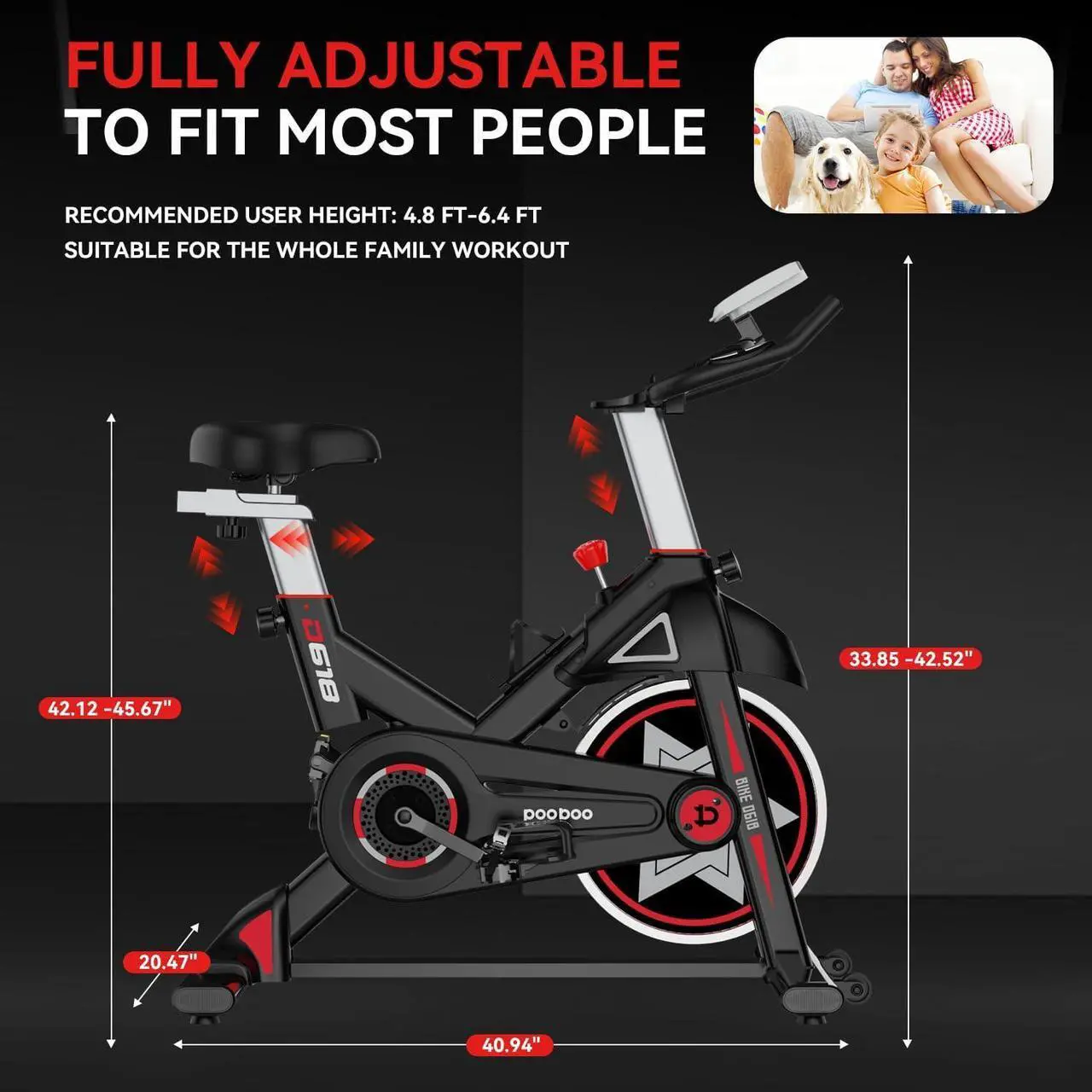 Alt view image 6 of 7 - POOBOO Exercise Bike, Stationary Bike for Home Gym, Magnetic Resistance Indoor Cycling Bike w/Comfortable Seat Cushion & Ipad Mount, Silent Belt Drive Indoor Bike for Cardio Workout