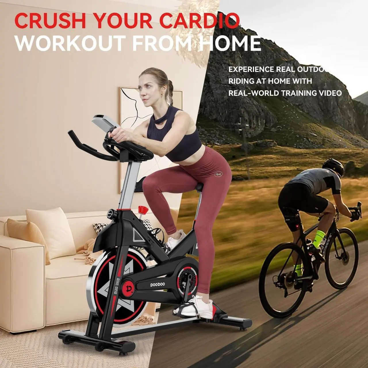Alt view image 7 of 7 - POOBOO Exercise Bike, Stationary Bike for Home Gym, Magnetic Resistance Indoor Cycling Bike w/Comfortable Seat Cushion & Ipad Mount, Silent Belt Drive Indoor Bike for Cardio Workout