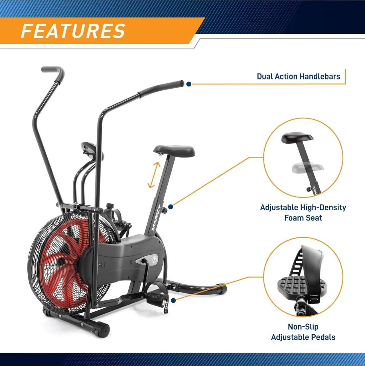 Alt view image 6 of 7 - Marcy Air-Resistance Exercise Fan Bike With Dual Acction Handlebars