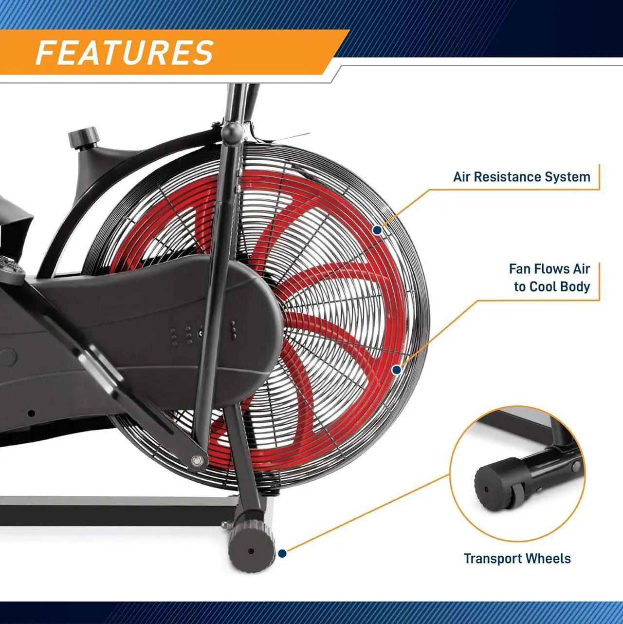 Alt view image 5 of 7 - Marcy Air-Resistance Exercise Fan Bike With Dual Acction Handlebars