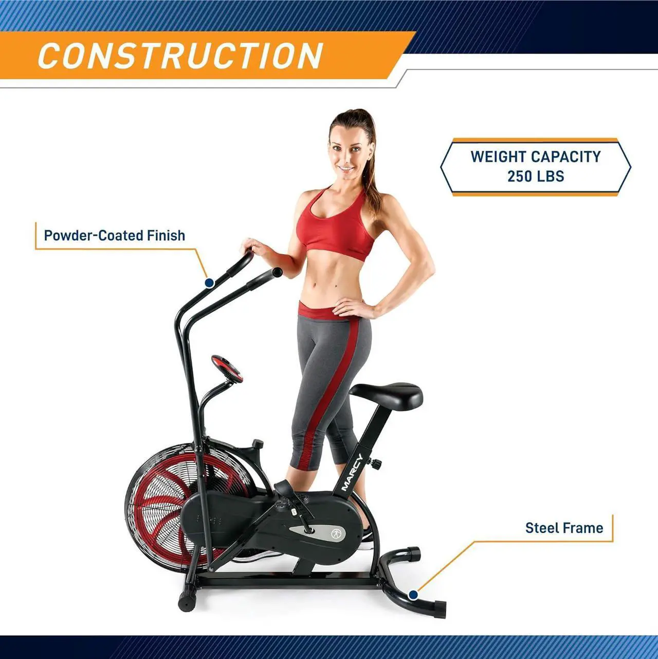Alt view image 7 of 7 - Marcy Air-Resistance Exercise Fan Bike With Dual Acction Handlebars