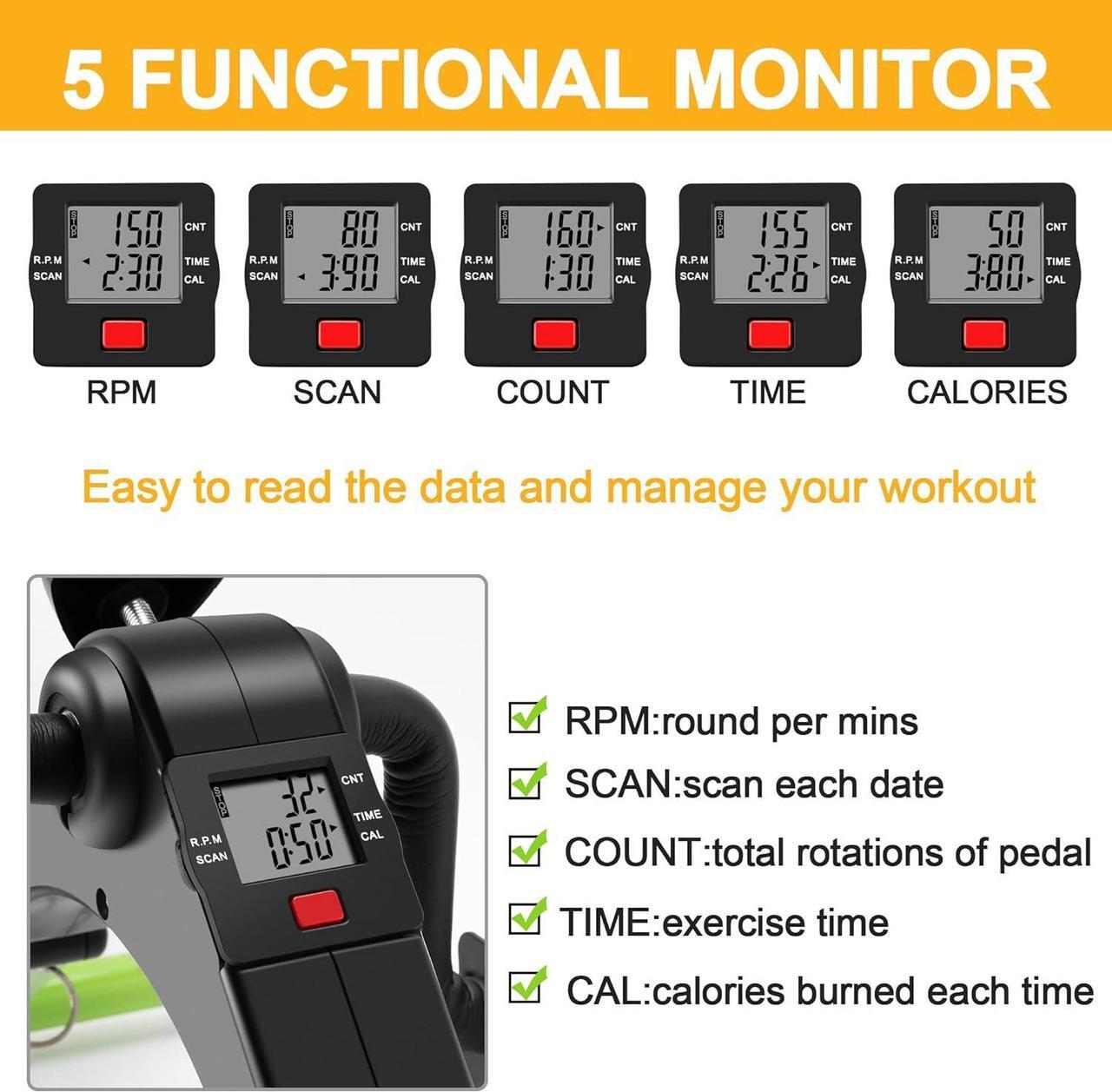 Alt view image 5 of 7 - Under Desk Bike Pedal Exerciser Mini Bike for Leg/Arm Pedal Exerciser Foldable Peddler with LCD Display for Home/Office