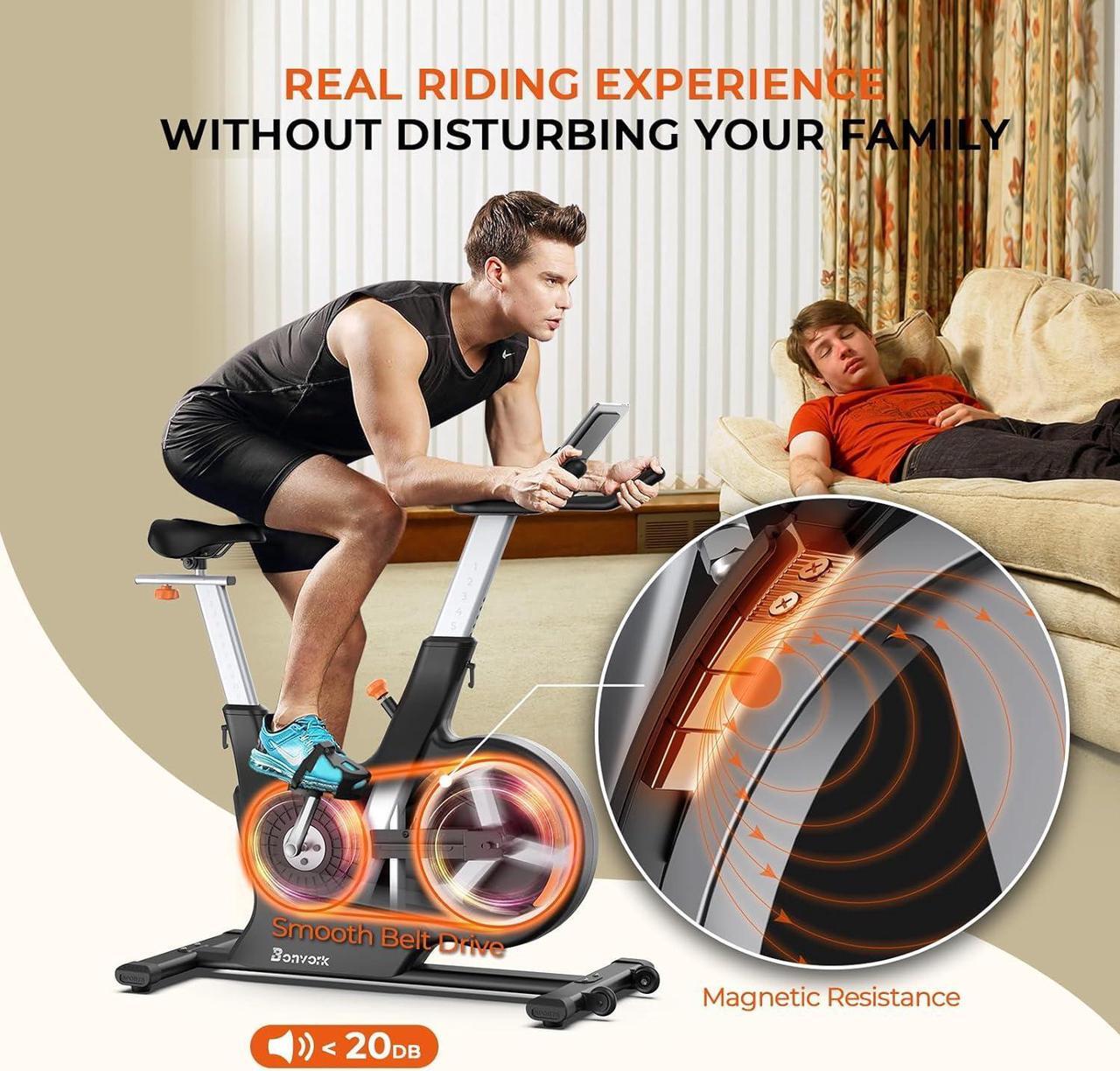 Alt view image 2 of 6 - Magnetic Exercise Bike with 2 Seats - Bonvork Silent Belt Drive Stationary Bikes for Home with 40 LB Heavy Flywheel, Indoor Cycling Bike, Cycle Bike for Home Gym Workout Bike Training