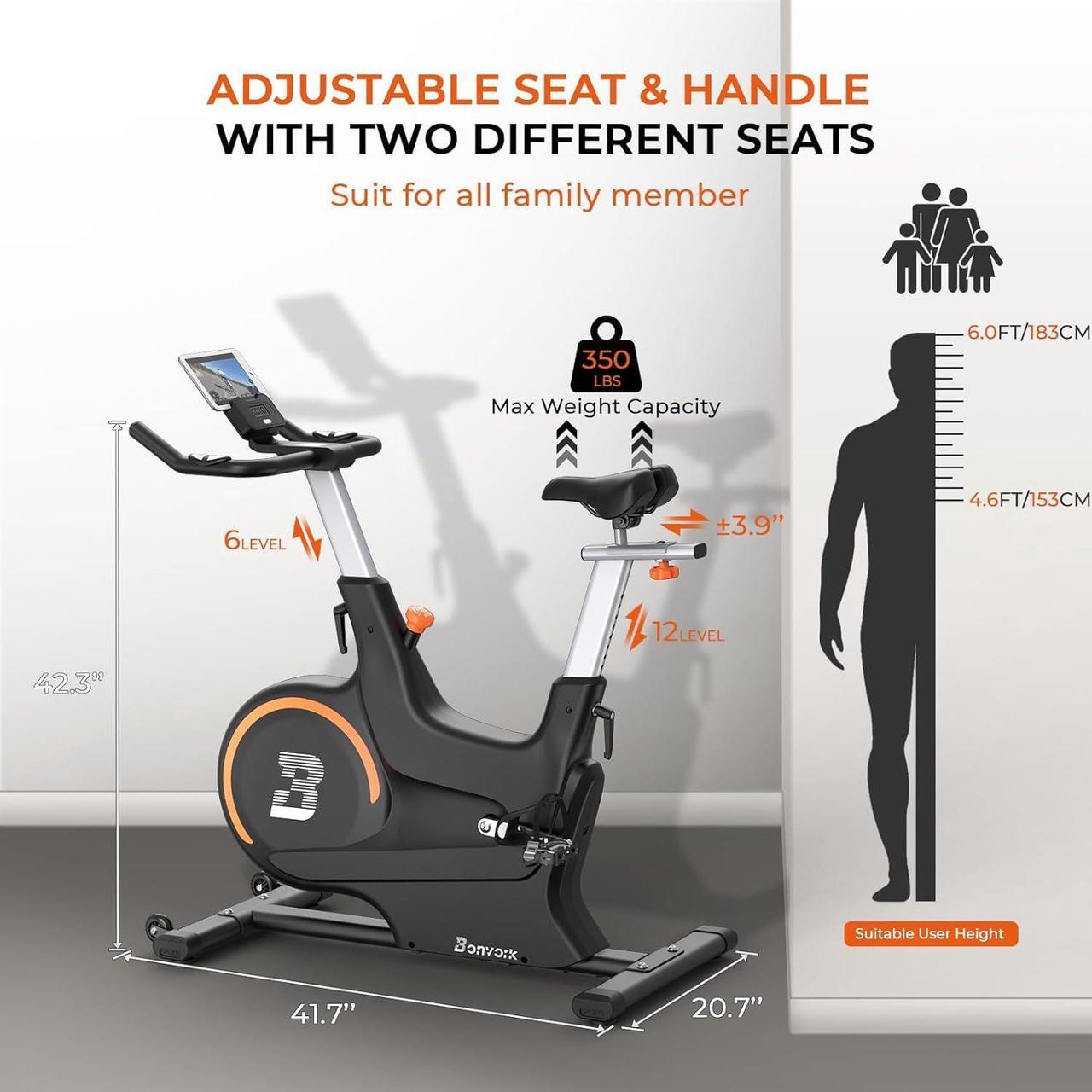 Alt view image 6 of 6 - Magnetic Exercise Bike with 2 Seats - Bonvork Silent Belt Drive Stationary Bikes for Home with 40 LB Heavy Flywheel, Indoor Cycling Bike, Cycle Bike for Home Gym Workout Bike Training