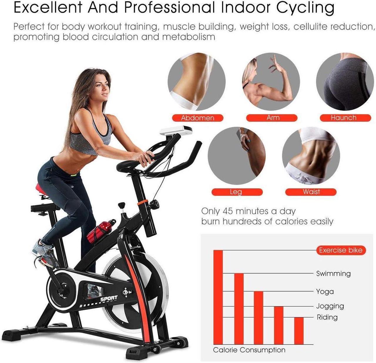 Alt view image 2 of 7 - Goplus Adjustable Exercise Bike, Stationary bike, Indoor Cycle Bike, with Heart Rate Sensors, LCD Display, Professional Exercise Bike for Home and Gym Use