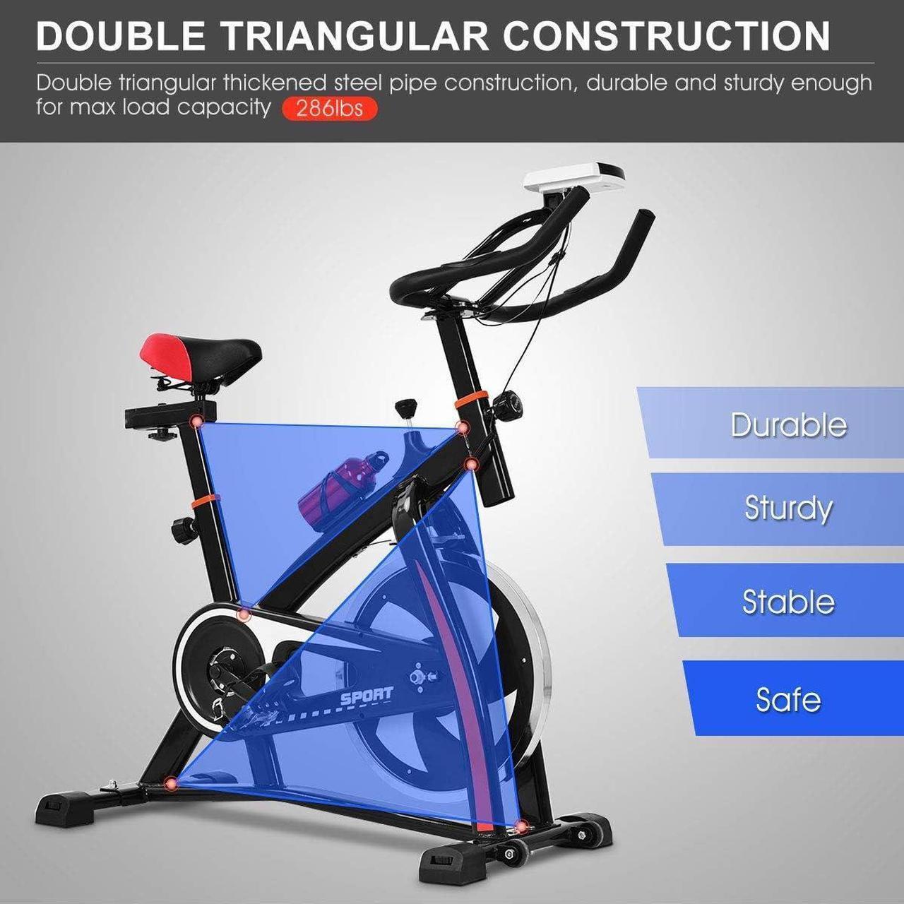 Alt view image 4 of 7 - Goplus Adjustable Exercise Bike, Stationary bike, Indoor Cycle Bike, with Heart Rate Sensors, LCD Display, Professional Exercise Bike for Home and Gym Use