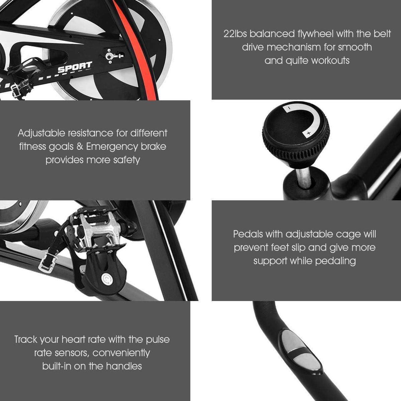 Alt view image 7 of 7 - Goplus Adjustable Exercise Bike, Stationary bike, Indoor Cycle Bike, with Heart Rate Sensors, LCD Display, Professional Exercise Bike for Home and Gym Use