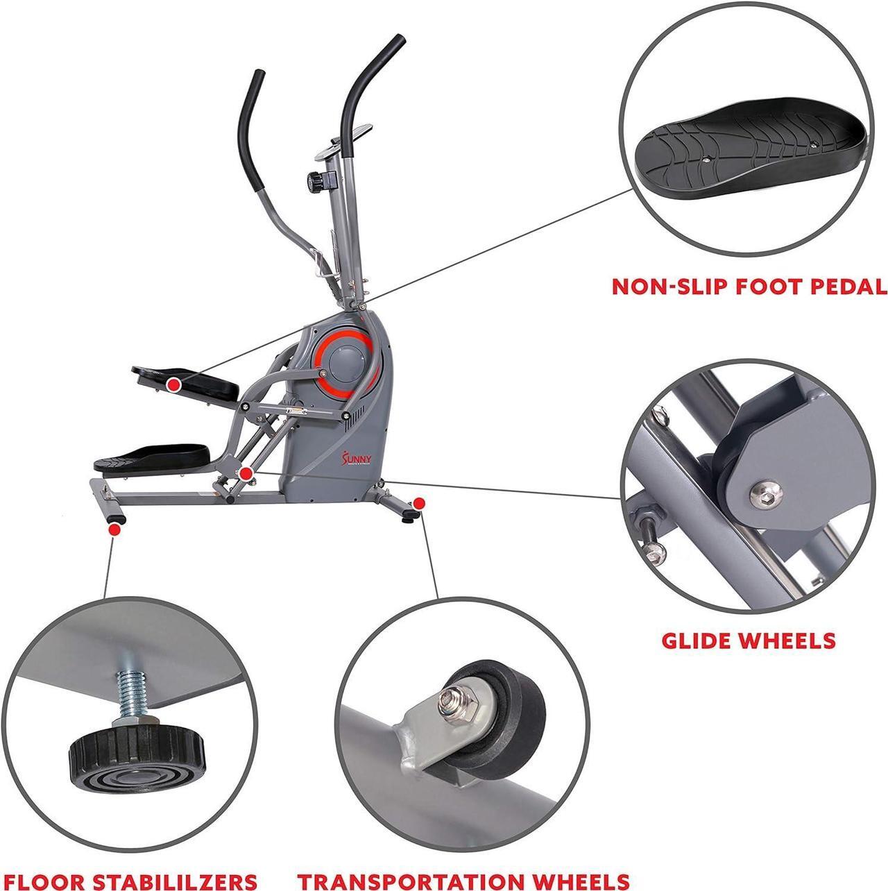 Alt view image 4 of 7 - Sunny Health & Fitness Cardio Climber Stepping Elliptical Exercise Machine for Home with 8 Levels of Magnetic Resistance, Performance Monitor, Full Body Workout