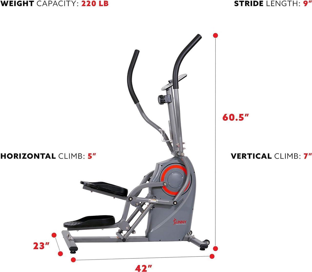 Alt view image 5 of 7 - Sunny Health & Fitness Cardio Climber Stepping Elliptical Exercise Machine for Home with 8 Levels of Magnetic Resistance, Performance Monitor, Full Body Workout