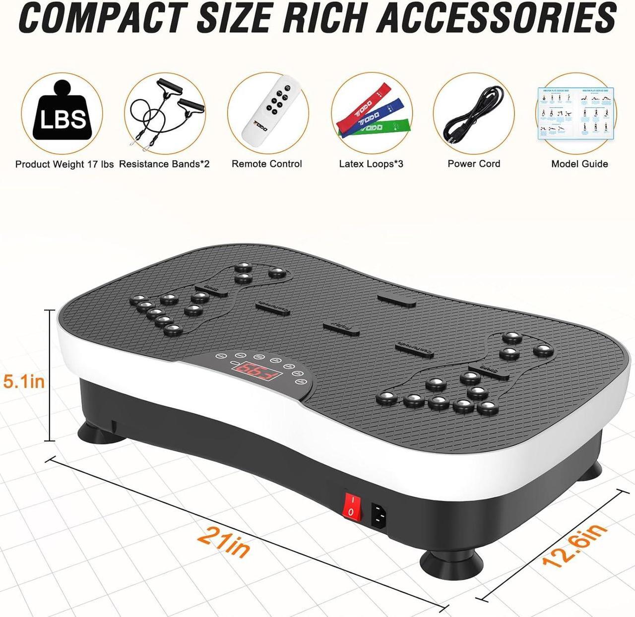 Alt view image 3 of 7 - TODO Vibration Plate Exercise Machine Whole Body Vibration Machine with Remote Control for Pain Relief, Lymphatic Drainage, Weight Loss(3 Resistance Loops/Resistance Bands)