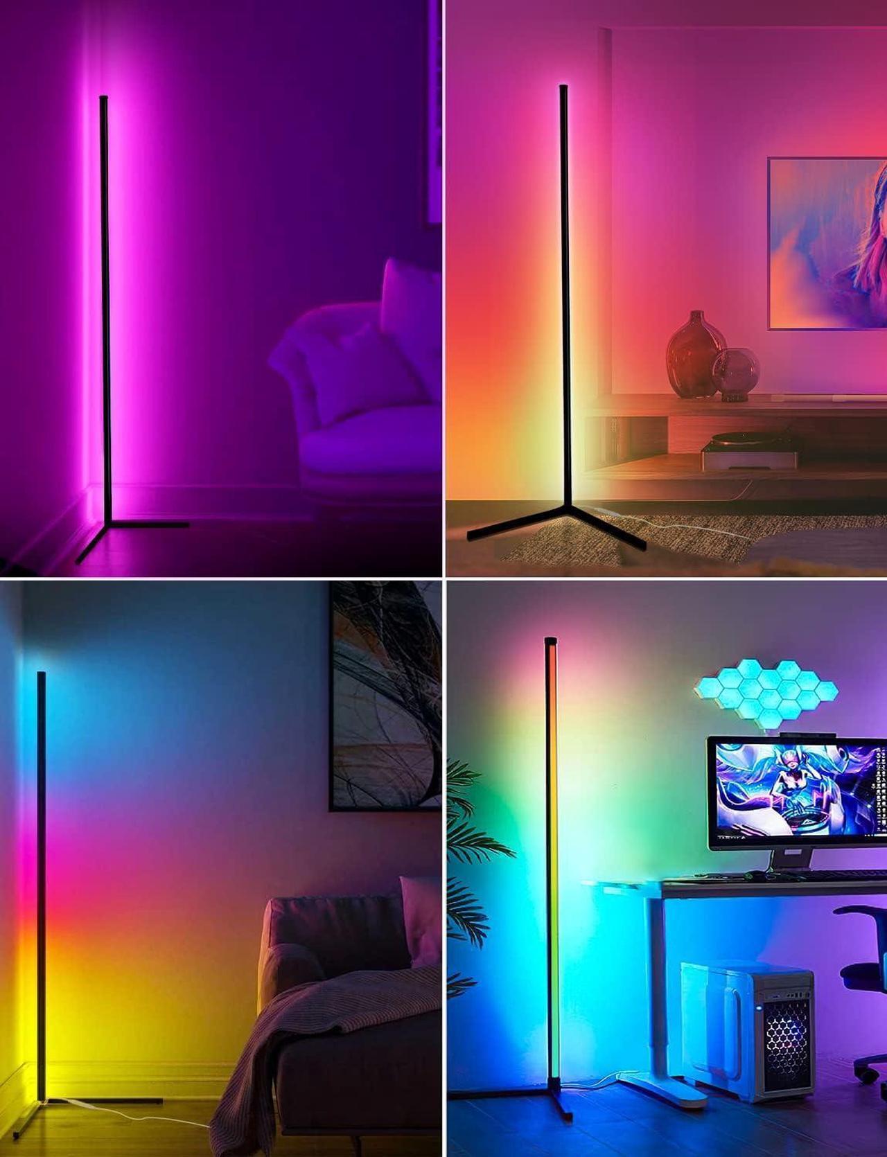 Alt view image 7 of 7 - Corner Floor Lamp,65 Color Changing LED Floor Lamp with Music Sync,Modern Mood Lighting Corner Lamp with Remote & App Control, Creative DIY Mode & Timing,RGB Floor Lamp for Living Room Gaming Room