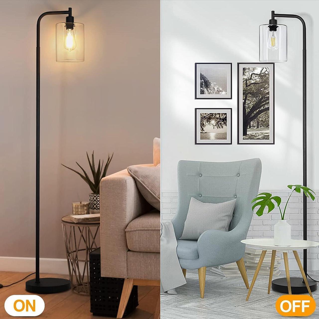Alt view image 5 of 7 - MAXvolador Industrial Floor Lamp, Modern Standing Lamps with Hanging Clear Glass Shade, Classic Reading Tall Pole Light for Living Room Bedroom, Black