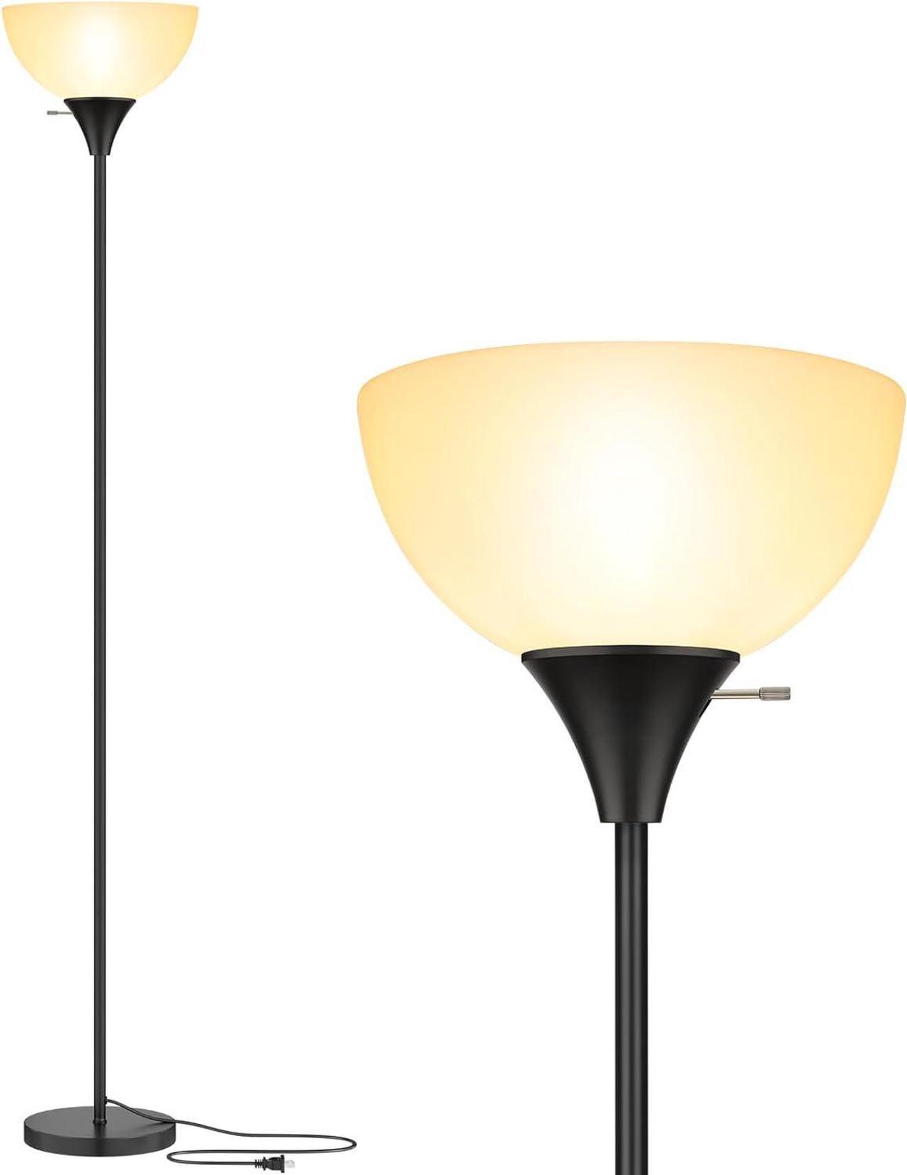 Main image of Floor Lamp, LED Standing Lamps with White Plastic Shade, Black Modern Torchiere Floor Lamp, Tall Lamps for Living Room Dorm, Bulb not Included