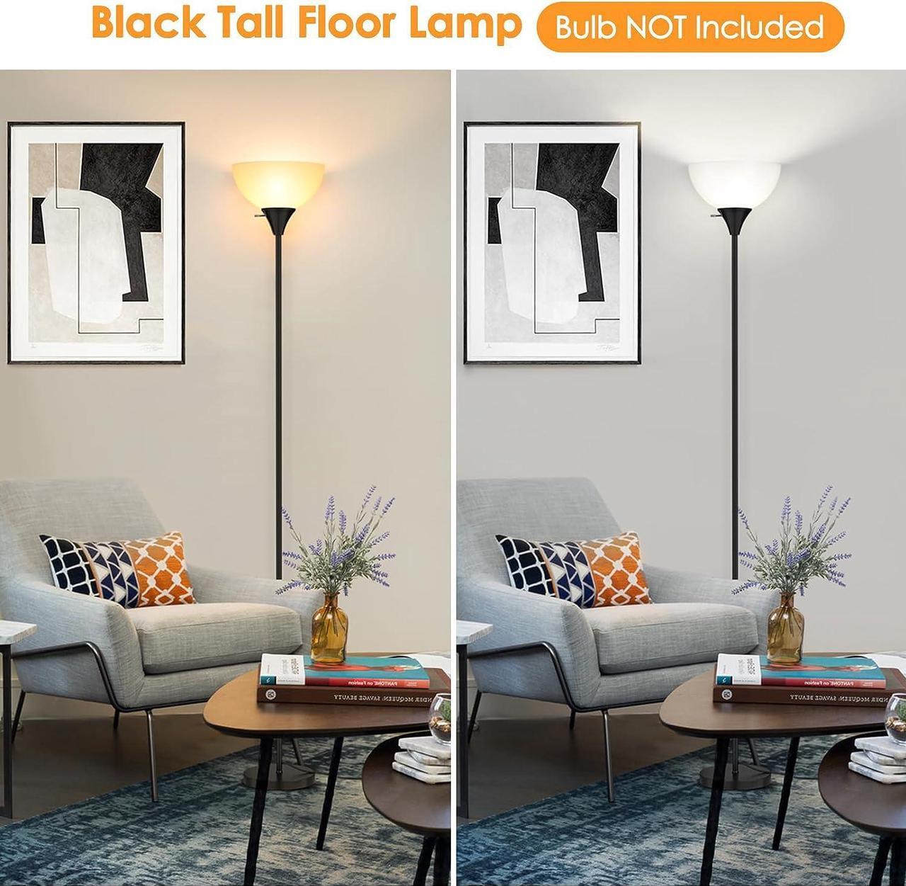 Alt view image 2 of 7 - Floor Lamp, LED Standing Lamps with White Plastic Shade, Black Modern Torchiere Floor Lamp, Tall Lamps for Living Room Dorm, Bulb not Included