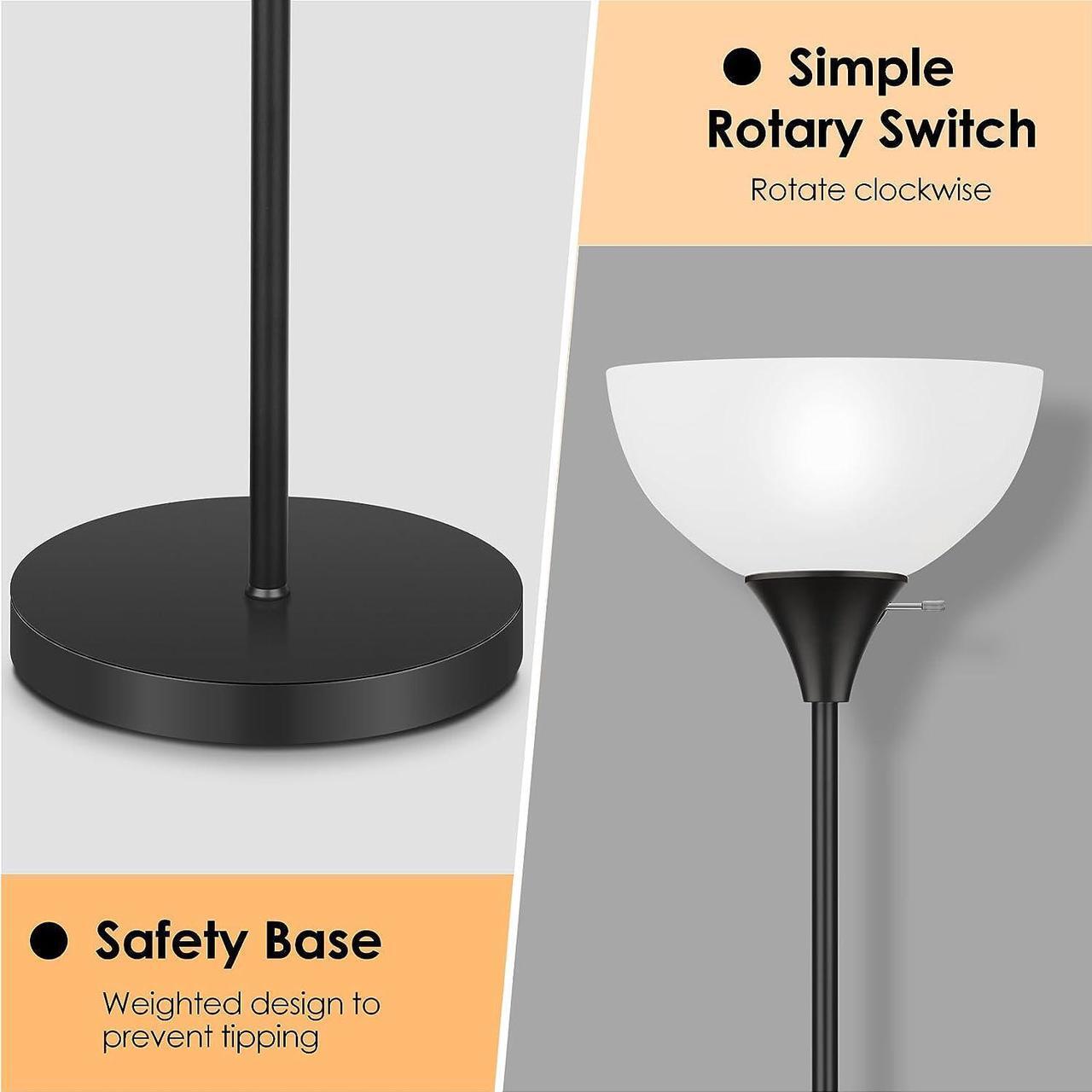 Alt view image 3 of 7 - Floor Lamp, LED Standing Lamps with White Plastic Shade, Black Modern Torchiere Floor Lamp, Tall Lamps for Living Room Dorm, Bulb not Included