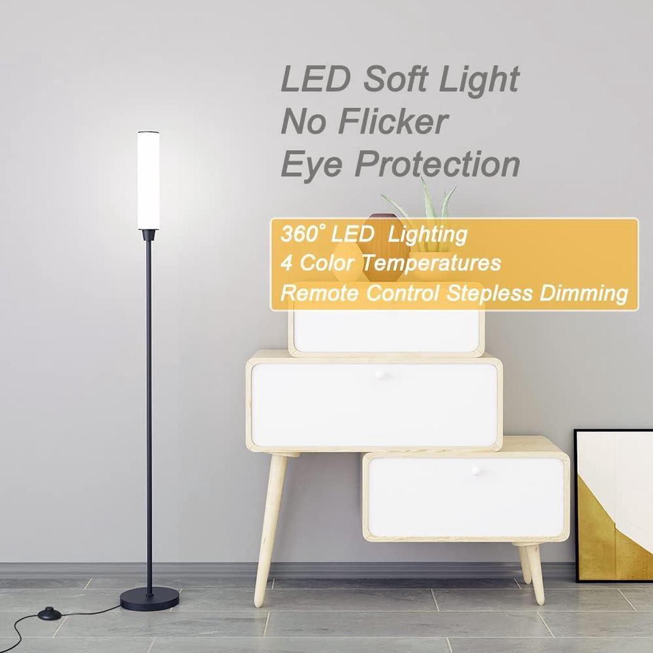 Alt view image 4 of 7 - Floor Lamp with Remote Control,Bright Floor Lamps for Living Room/Bedroom/Office, Stepless Adjustable 3000K-6000K Colors and 10-100% Brightness,Standing Light with Foot Switch (Black)