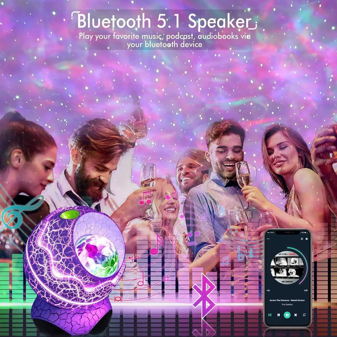Alt view image 4 of 7 - Rossetta Galaxy Projector, Star Projector for Bedroom, Night Lights for Kids Room with White Noise, Bluetooth Speaker, Timer and Remote, Room Decor, Gifts for Girls, Boys, Adults, Christmas, Birthday