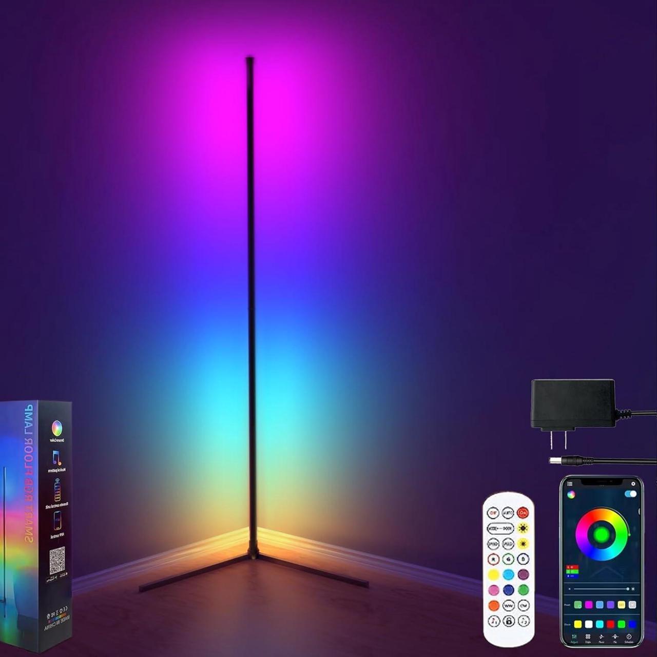 Pirvlin Corner Floor Lamp, Smart RGB LED Floor Lamp with App and Remote Control,High Brightness Led,16 Million Colors, Music Sync, Timer Setting, Mood Lighting,Ideal for Living Rooms, Bedrooms.