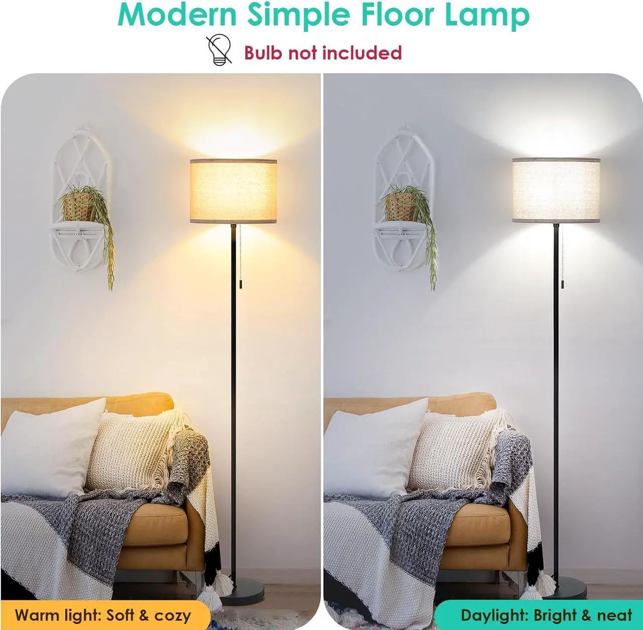 Alt view image 2 of 7 - FOLKSMATE Floor Lamp for Living Room, LED Modern Simple Standing Lamps, Tall Lamp for Bedroom, Kid, Office, Reading Room Black Pole Light Without Bulb