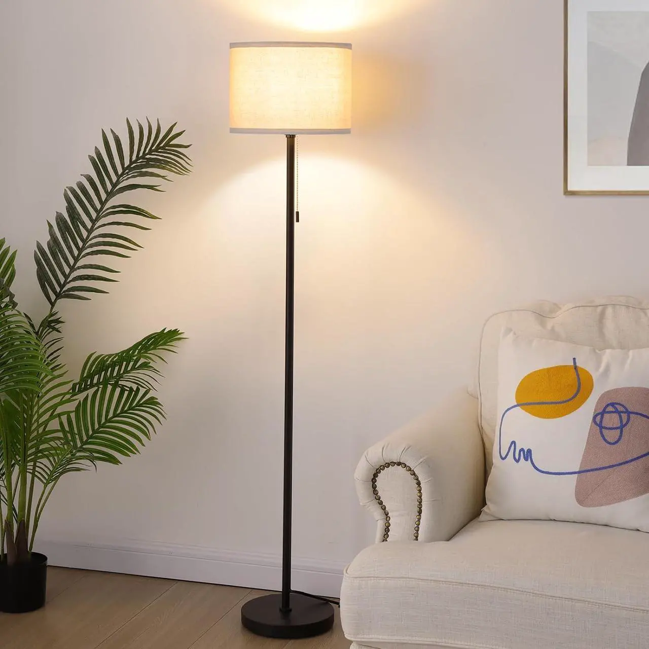 Alt view image 3 of 7 - FOLKSMATE Floor Lamp for Living Room, LED Modern Simple Standing Lamps, Tall Lamp for Bedroom, Kid, Office, Reading Room Black Pole Light Without Bulb
