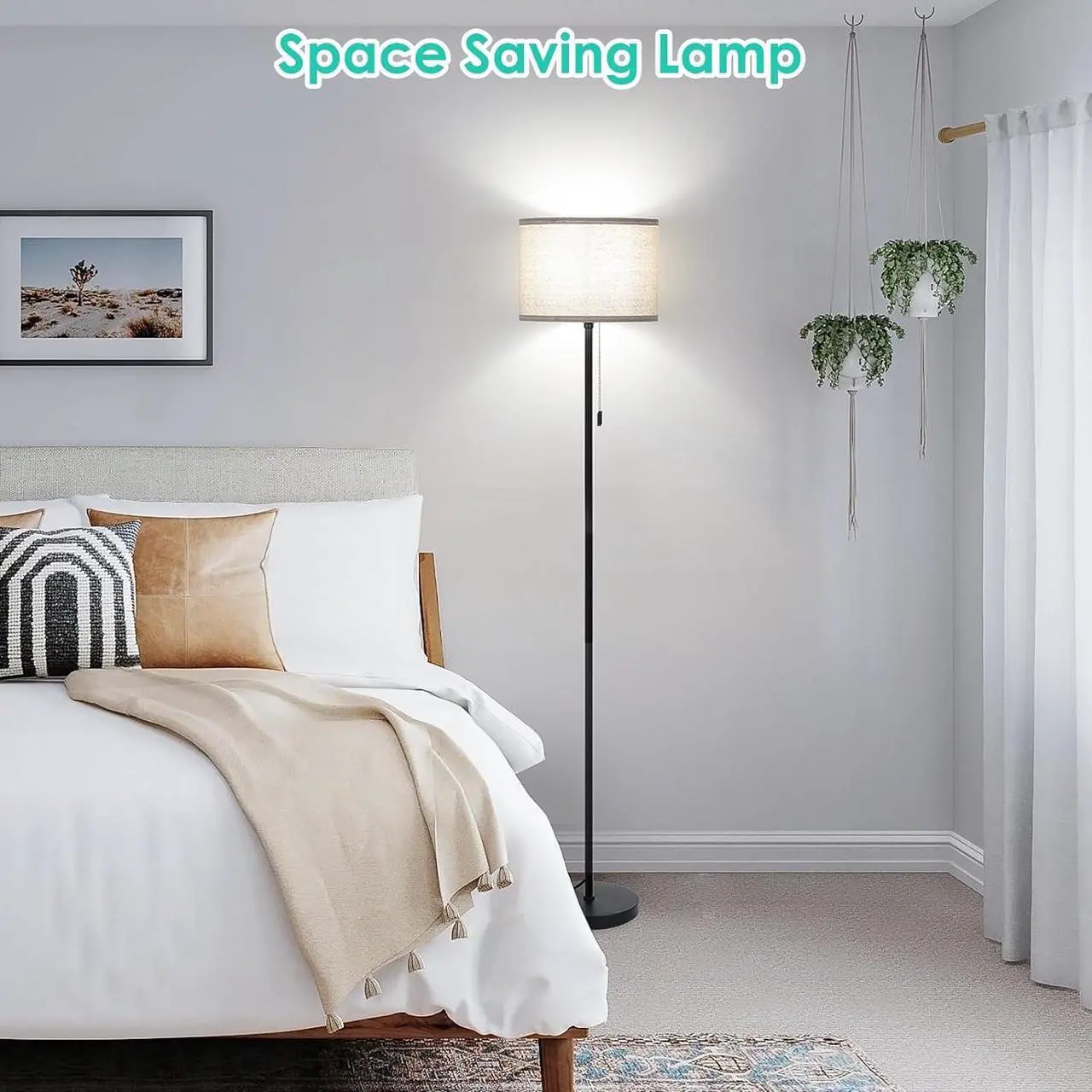 Alt view image 4 of 7 - FOLKSMATE Floor Lamp for Living Room, LED Modern Simple Standing Lamps, Tall Lamp for Bedroom, Kid, Office, Reading Room Black Pole Light Without Bulb