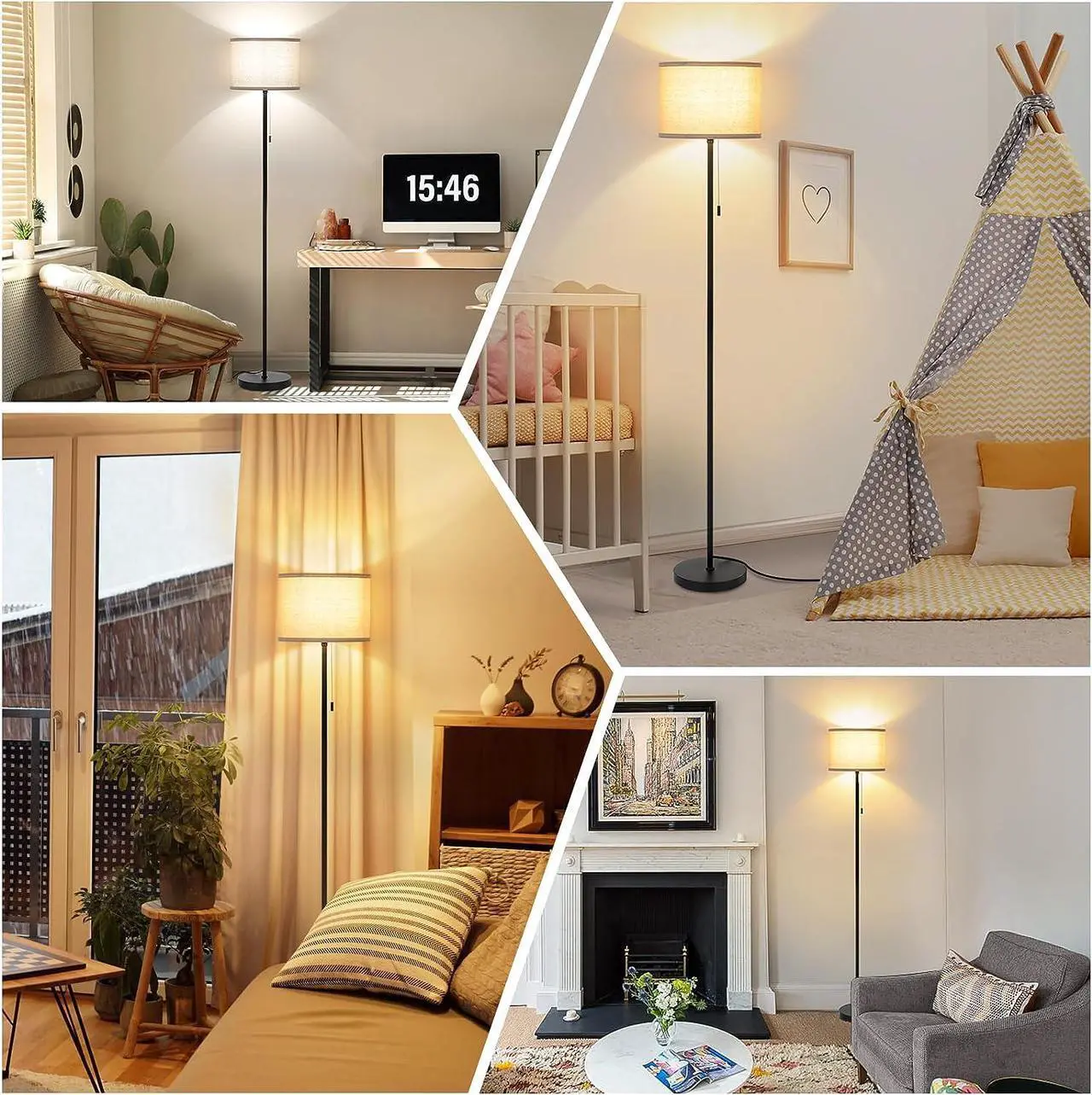 Alt view image 5 of 7 - FOLKSMATE Floor Lamp for Living Room, LED Modern Simple Standing Lamps, Tall Lamp for Bedroom, Kid, Office, Reading Room Black Pole Light Without Bulb