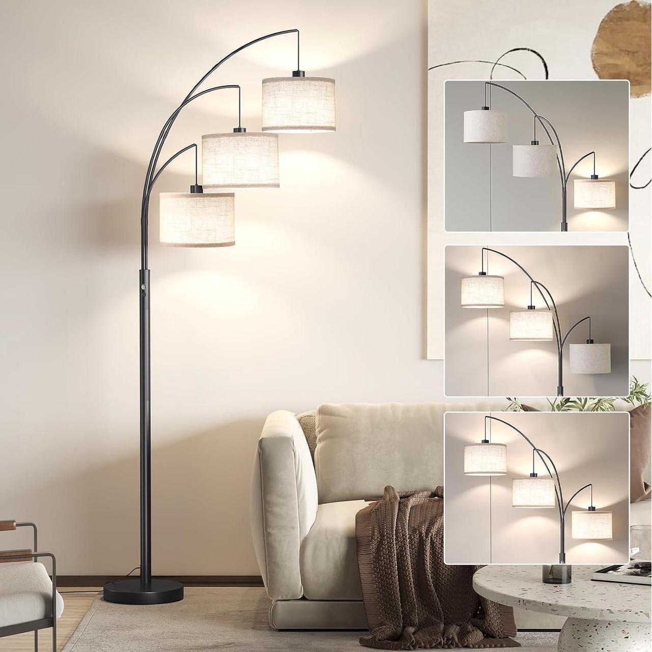 Main image of SUNMORY 3 Lights Floor Lamp for Living Room, 78" Tall Standing Lamp with Hanging Drum Shade, Modern Arc Floor Lamps with Heavy Base, Mid Century Arched Tree Floor Lamp for Bedroom, Office, Corner